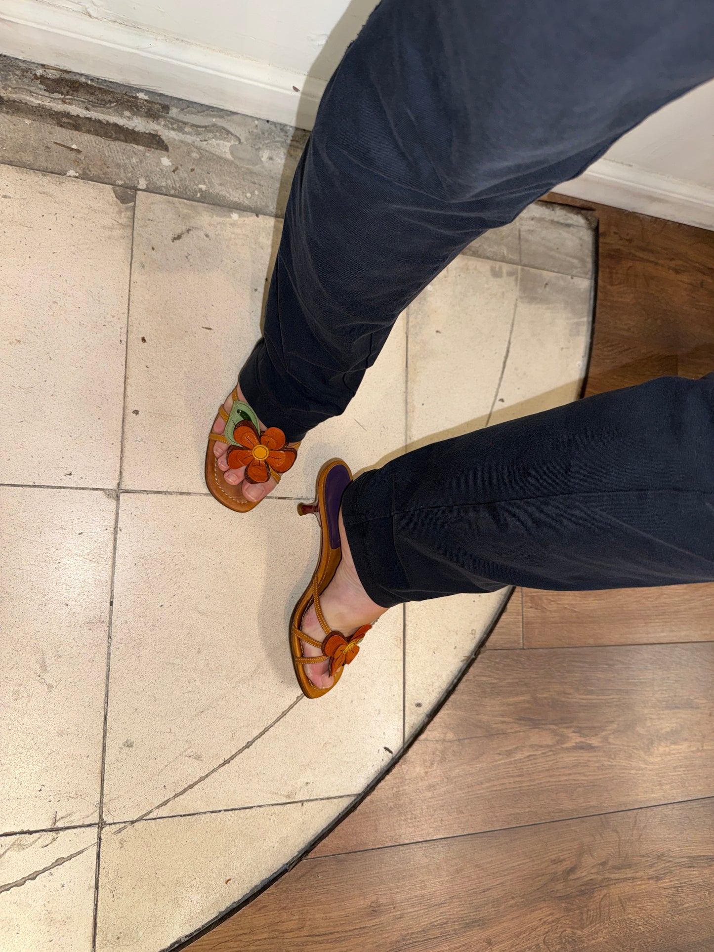 Miu Miu Early 2000s Leather Flower Mules