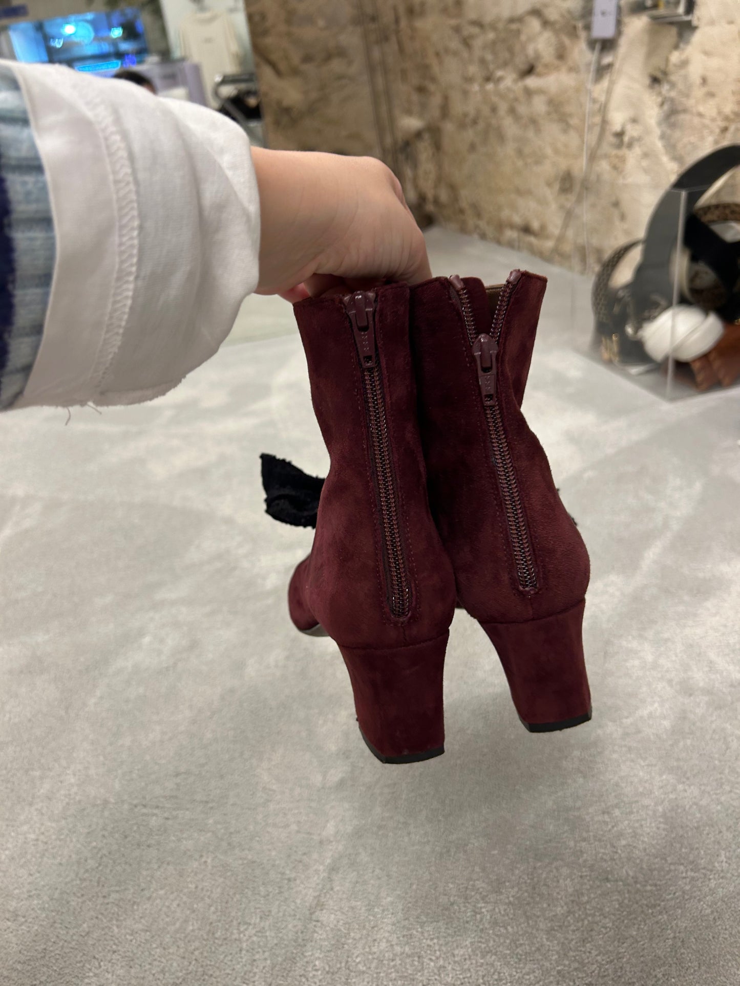 Italian suede ribbon boots