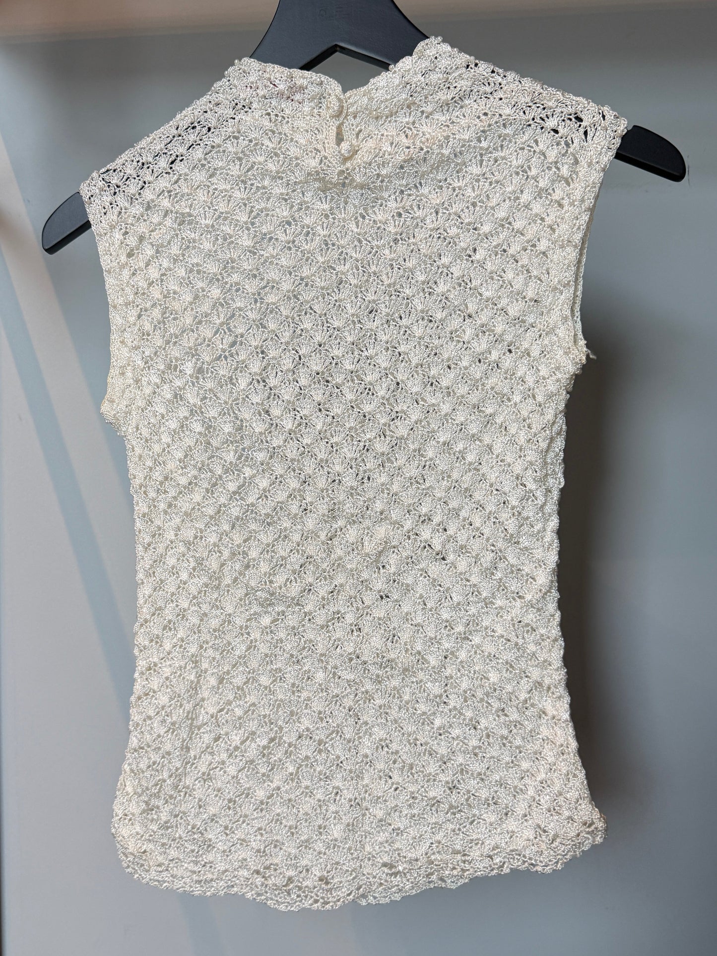 Vintage Pearl Beaded Crochet Knit Top