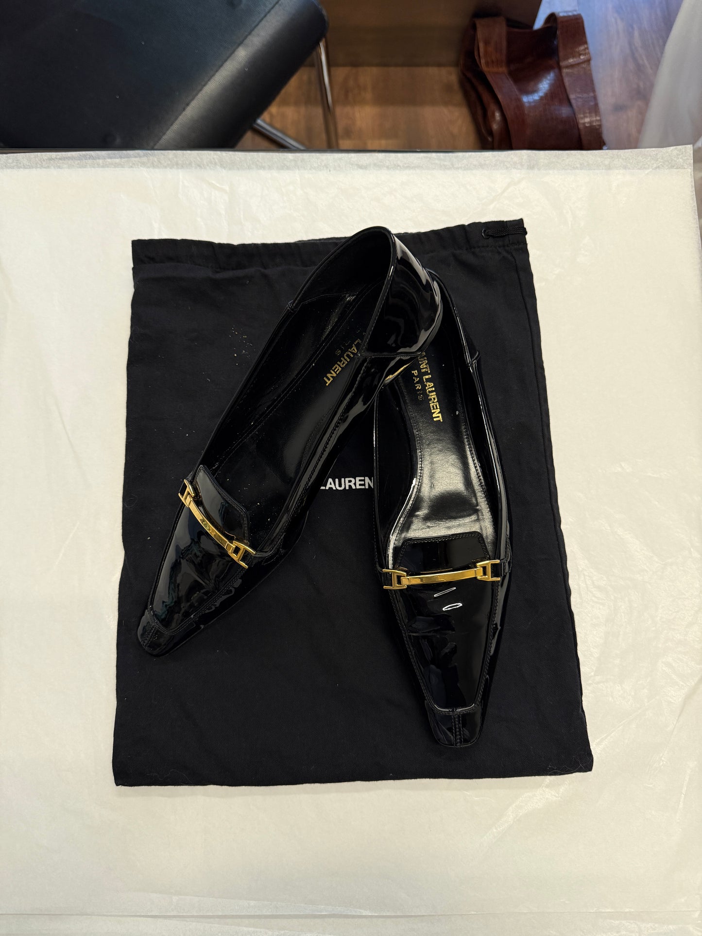 Saint Laurent Paris Patent Horsebit Loafers 37.5 EU