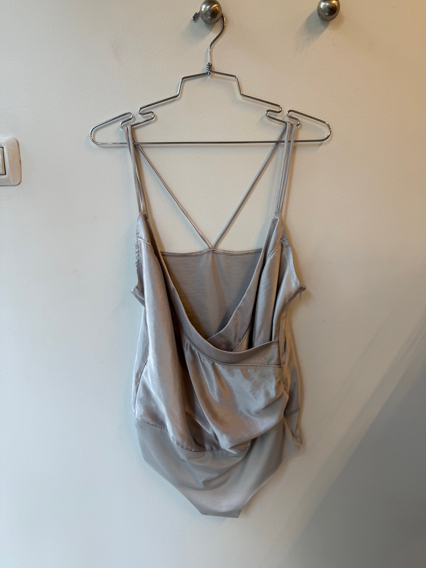 Vintage Silver Satin Draped Bodysuit