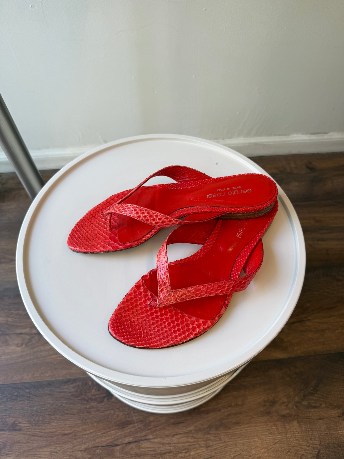 Sergio Rossi Python Leather Thong Sandals – Neon Coral