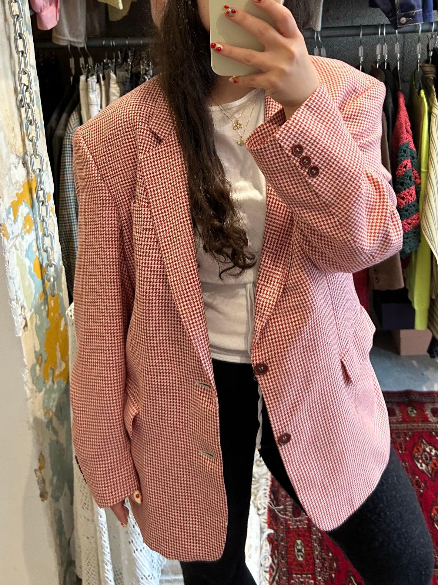 Tailored jacket with red & white squares