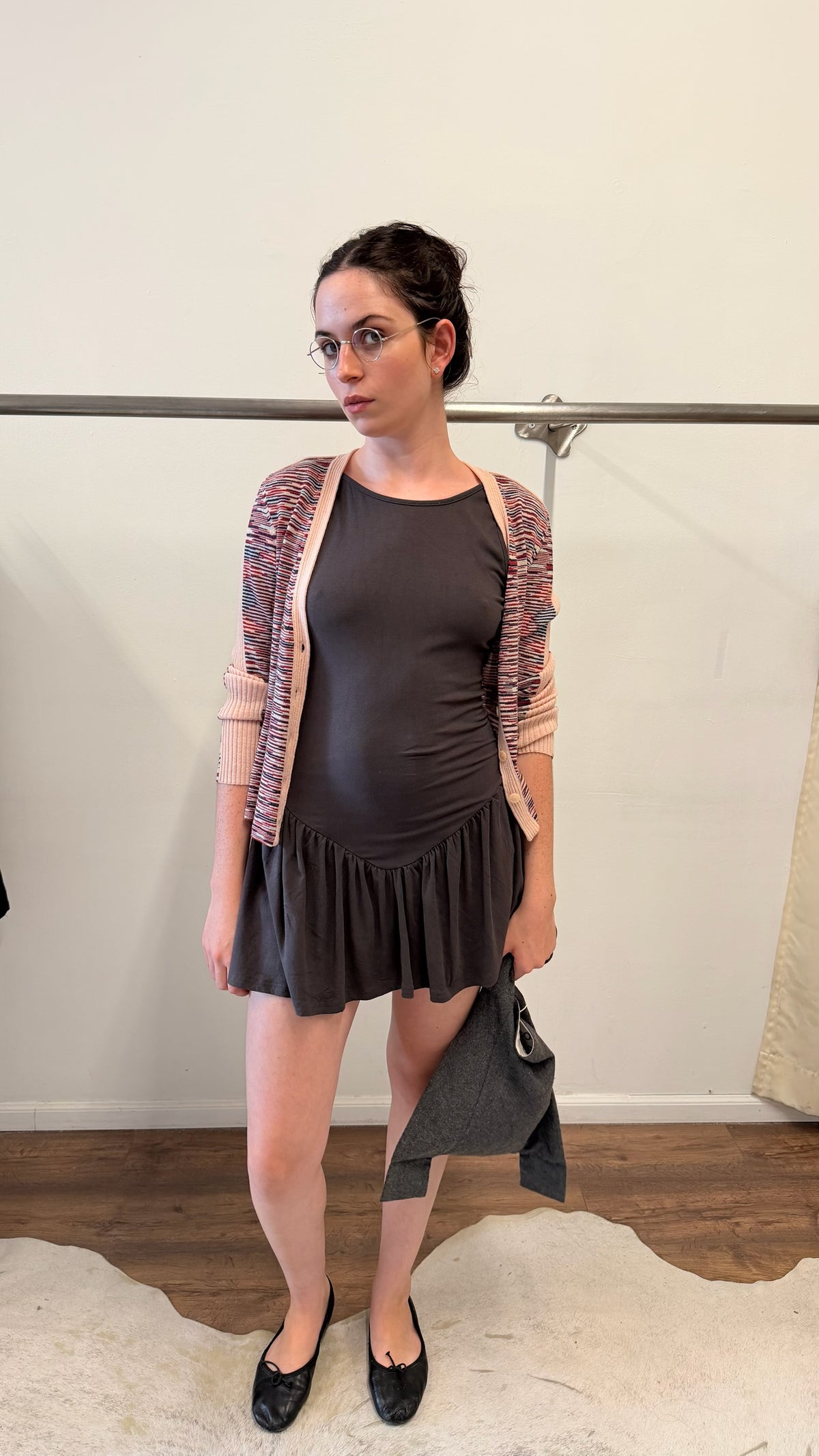 Cherry AKA Grey Drop-Waist Mini Romper