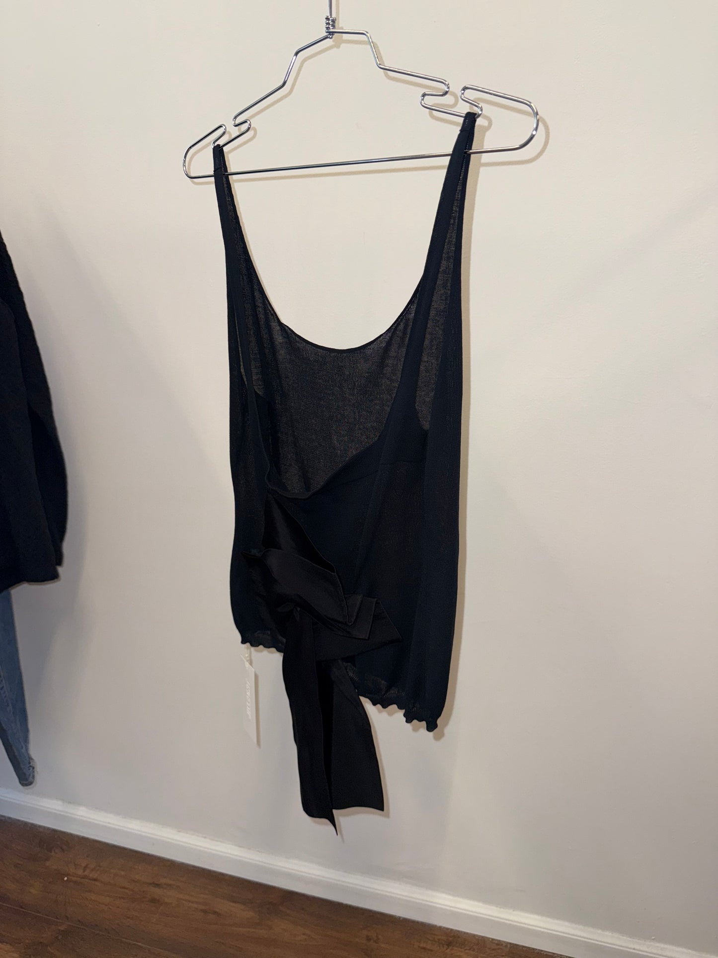 LANVIN Wedding Collection — sheer tank with silk bow (black)