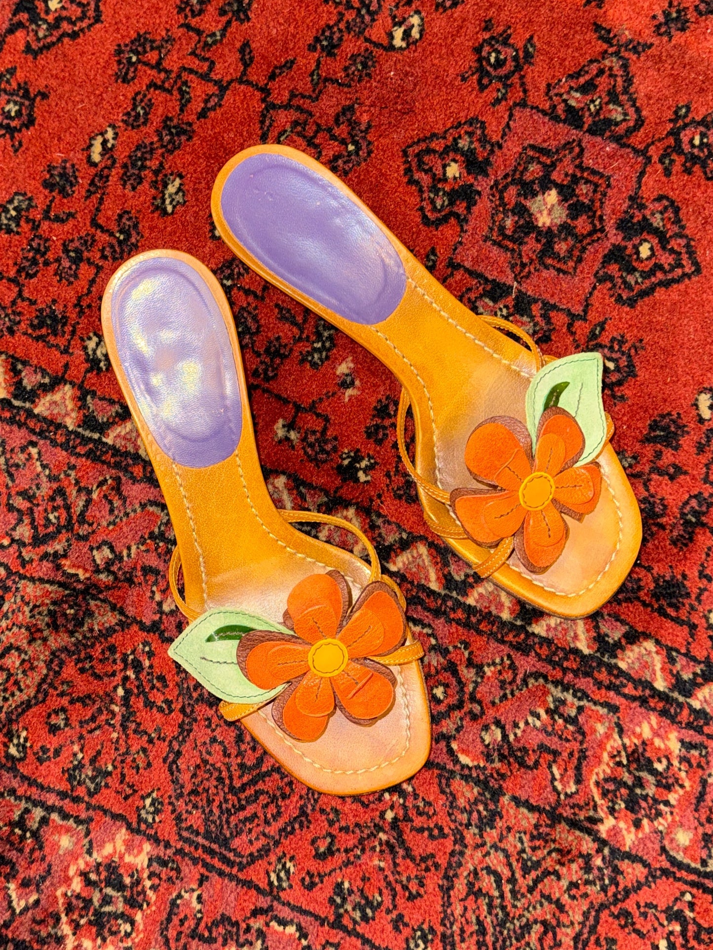 Miu Miu Early 2000s Leather Flower Mules