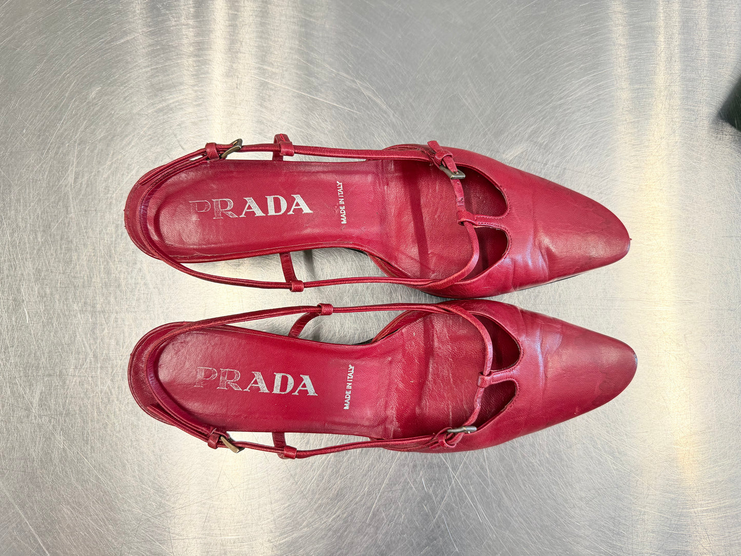 Prada Vintage Red Leather Pointed Slingback Flats