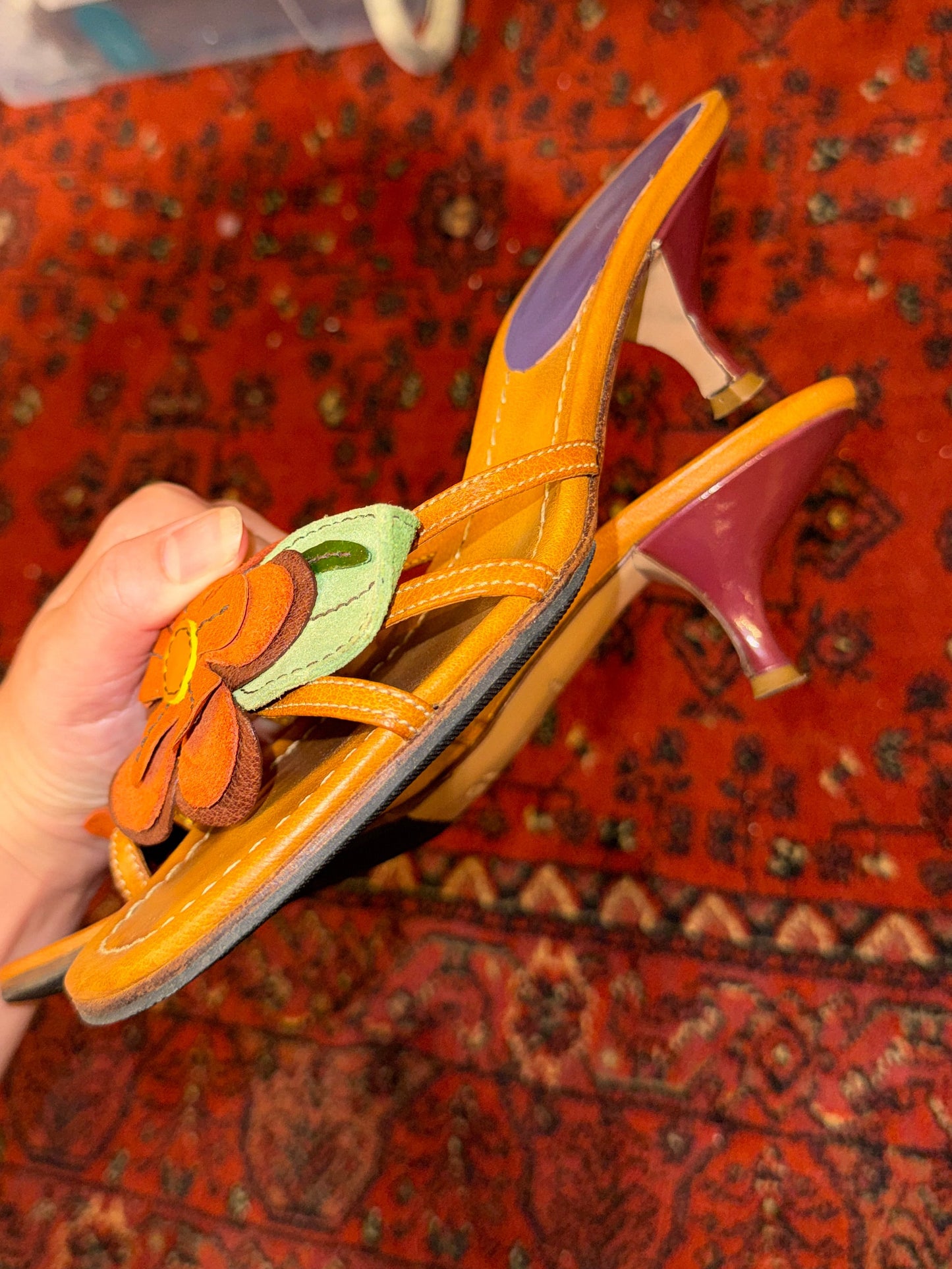 Miu Miu Early 2000s Leather Flower Mules