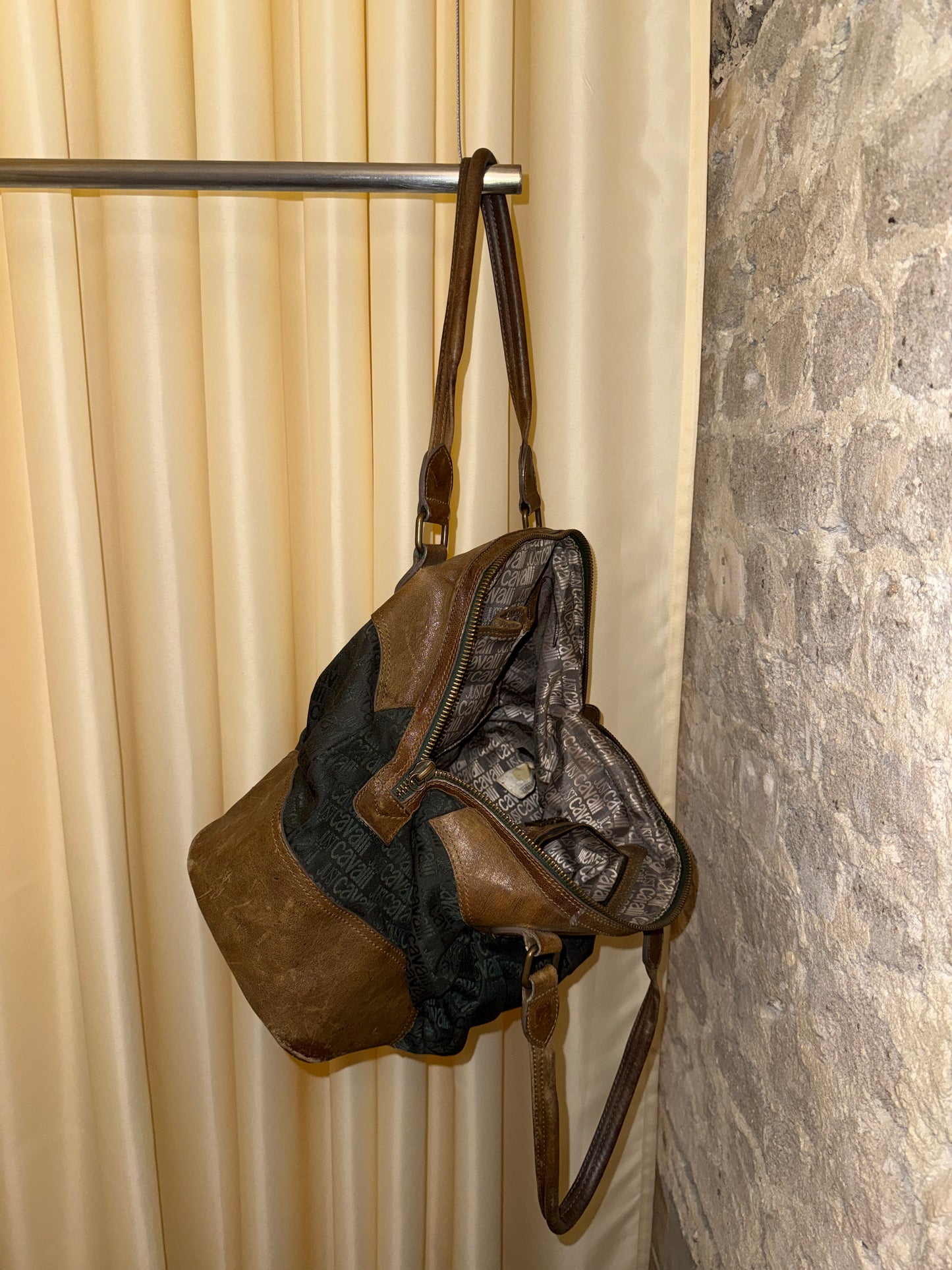 Roberto Cavalli Logo Canvas & Leather Bag