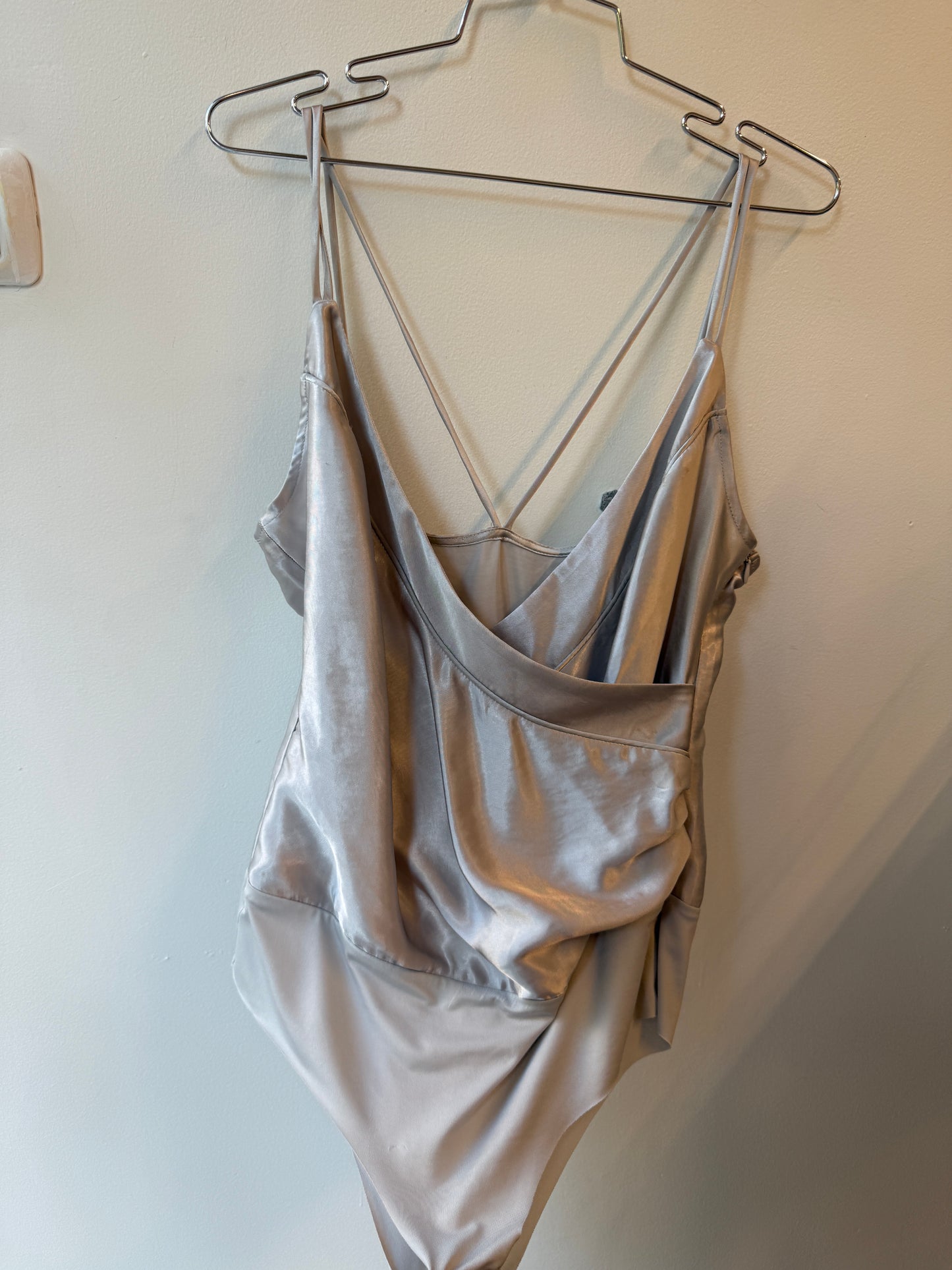 Vintage Silver Satin Draped Bodysuit