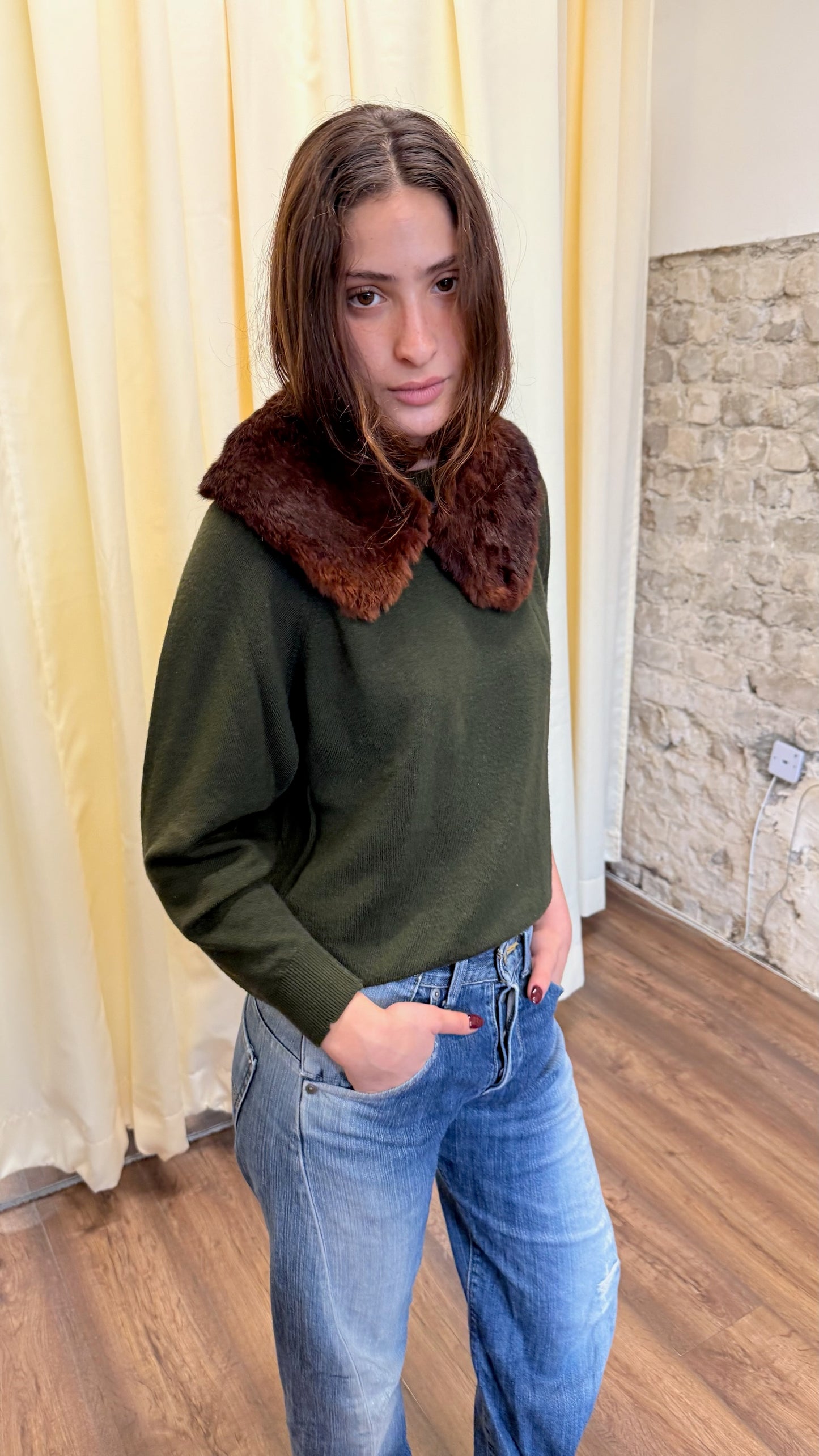 St Michael olive green knit sweater