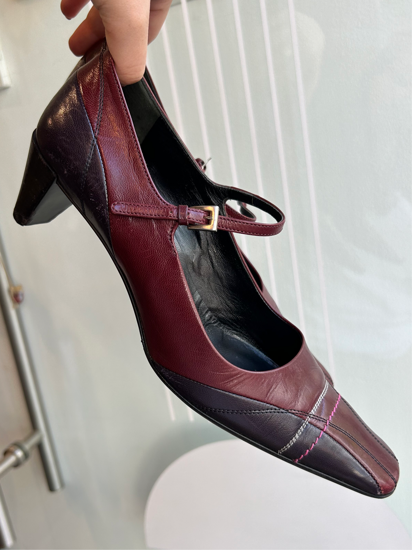 PRADA red kitten heel square toe 37.5 EU