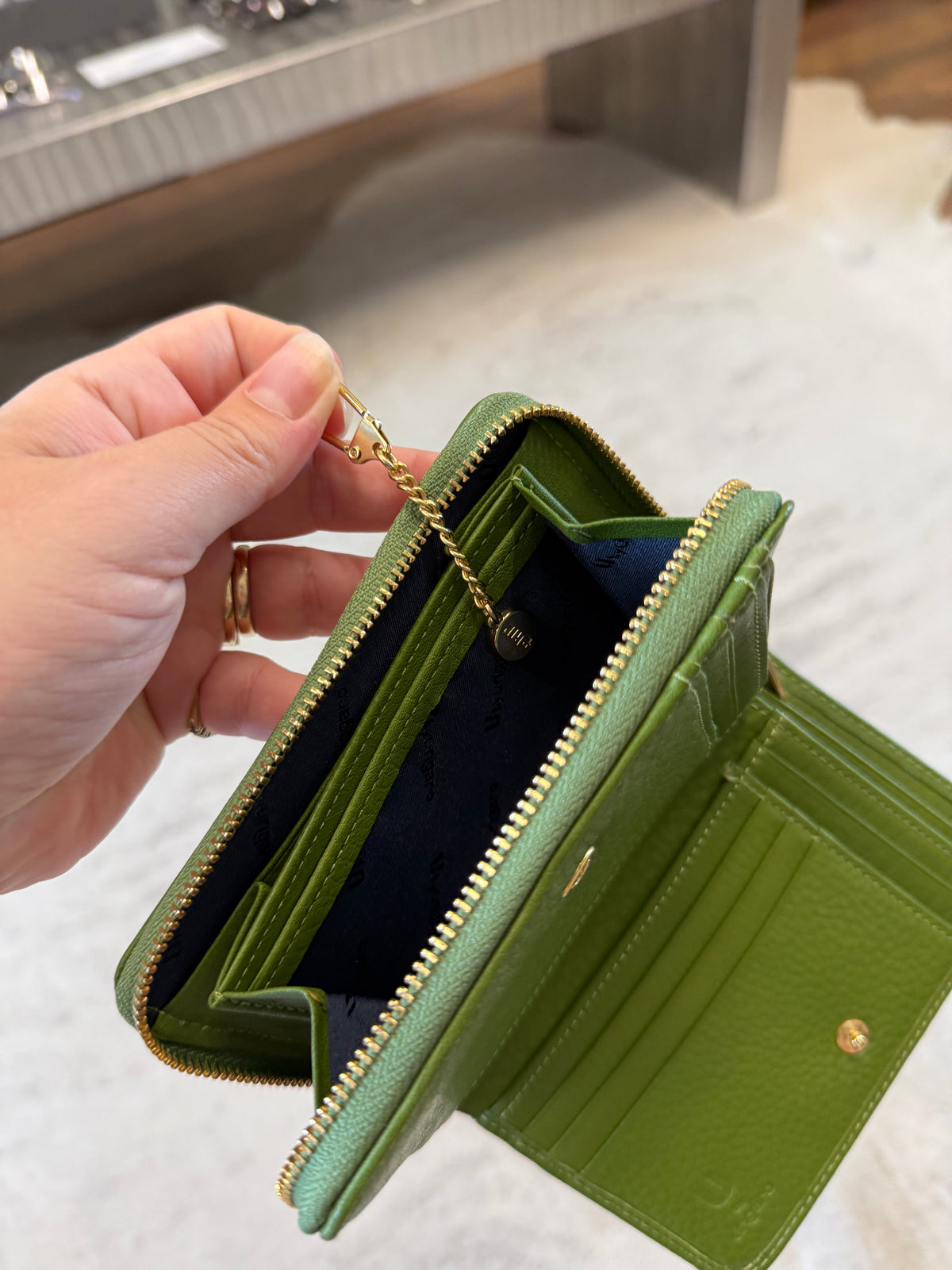 U by Ungaro Green Leather Zip Wallet