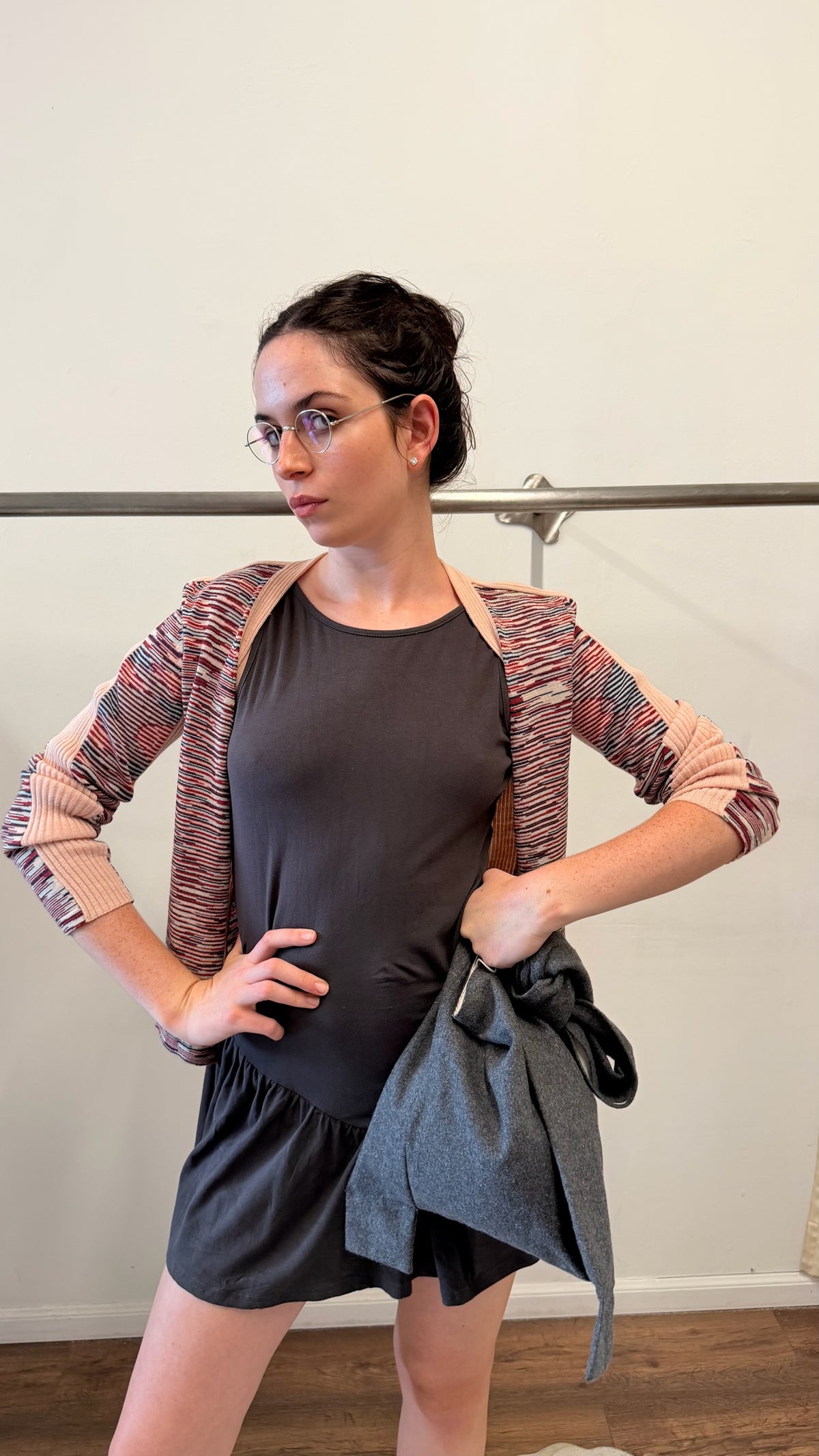 Cherry AKA Grey Drop-Waist Mini Romper