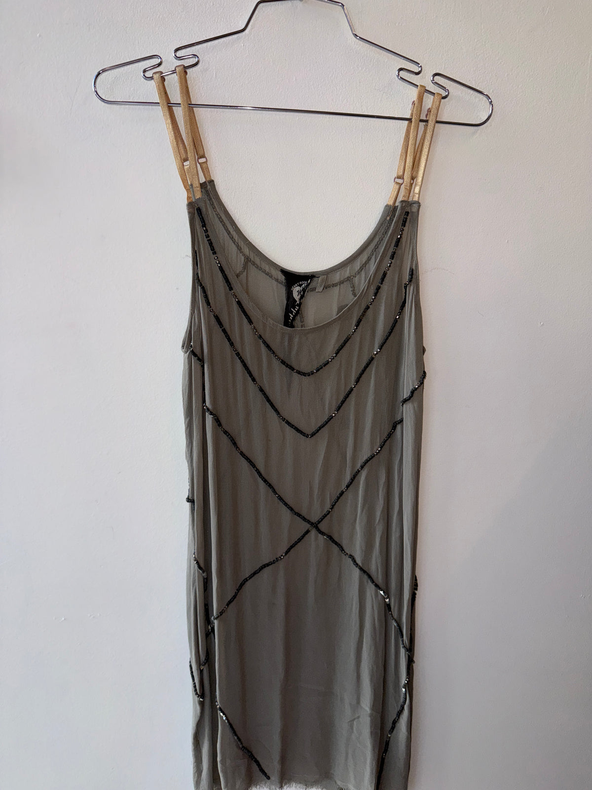 Vintage Grey Sheer Beaded Mini Dress