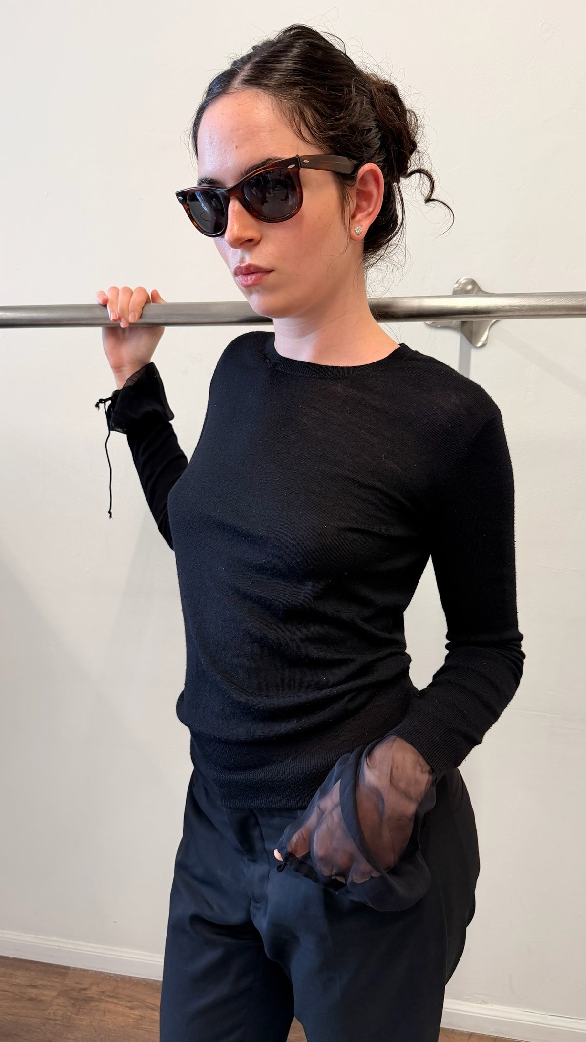 Vera Wang Merino Knit Top with Silk Cuffs