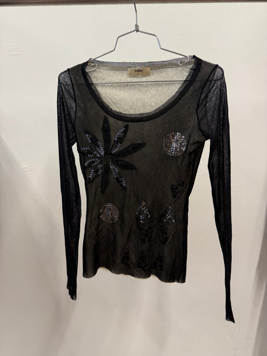 Fuzzi sheer embellished top