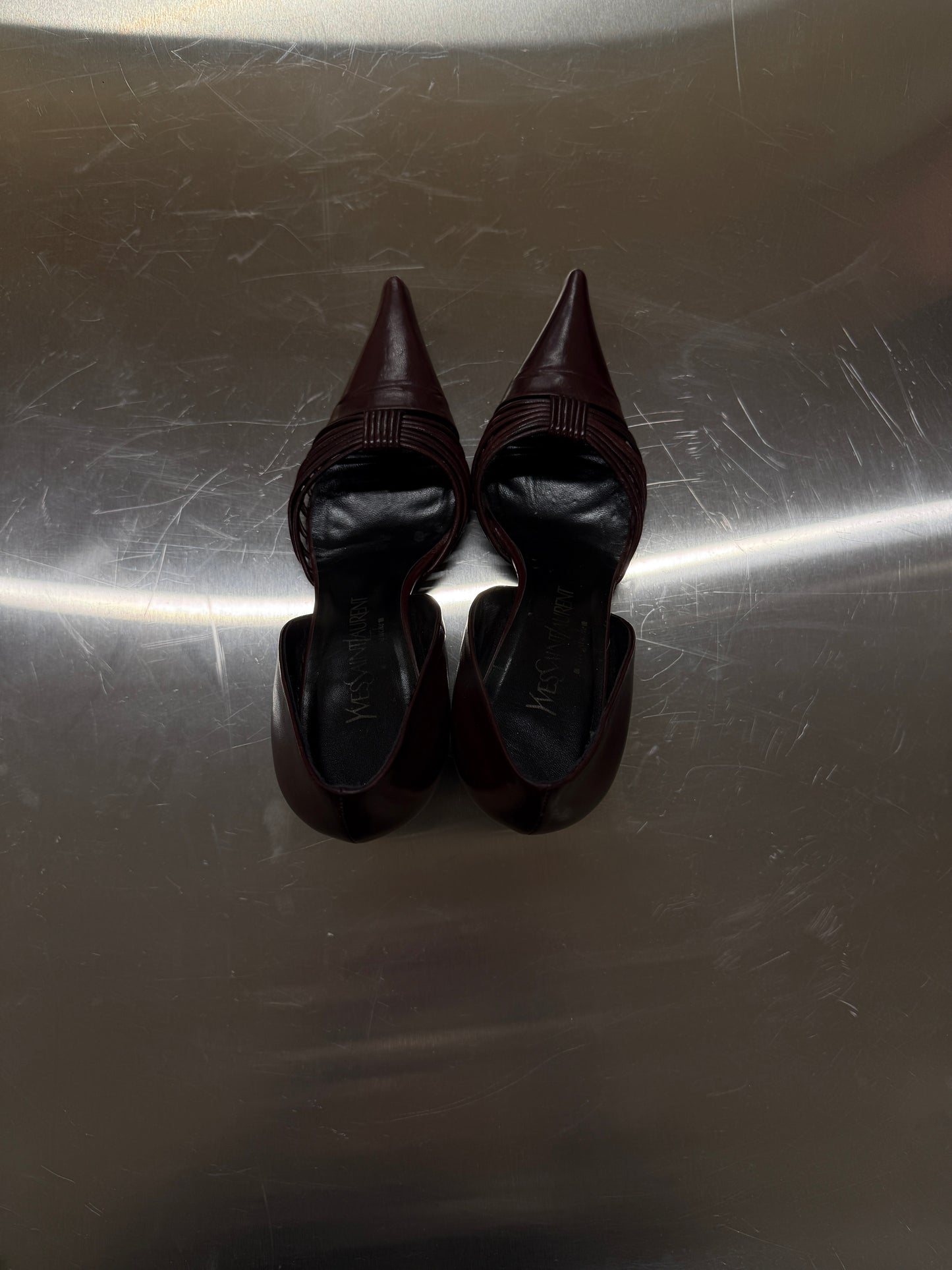 Yves Saint Laurent Oxblood Strappy Pointed Heels 38.5 EU