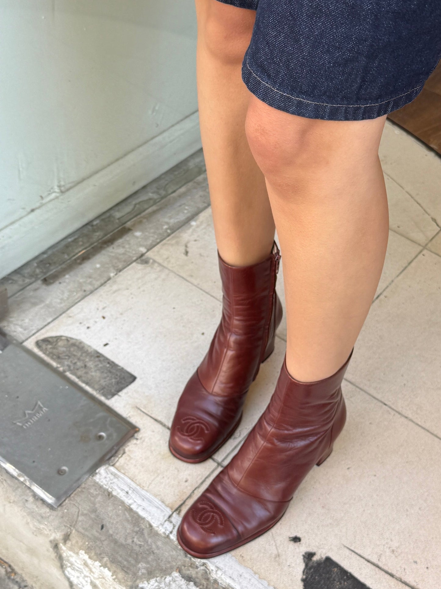 Chanel Burgundy CC Leather Ankle Boots c. 2004–2007