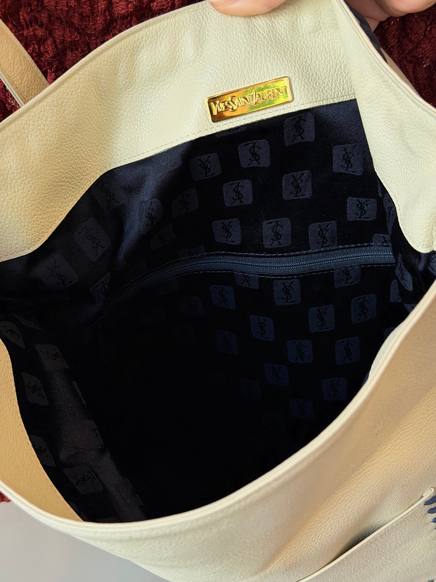 Vintage Yves Saint Laurent Whipstitch Leather Shoulder Bag c. 1990s