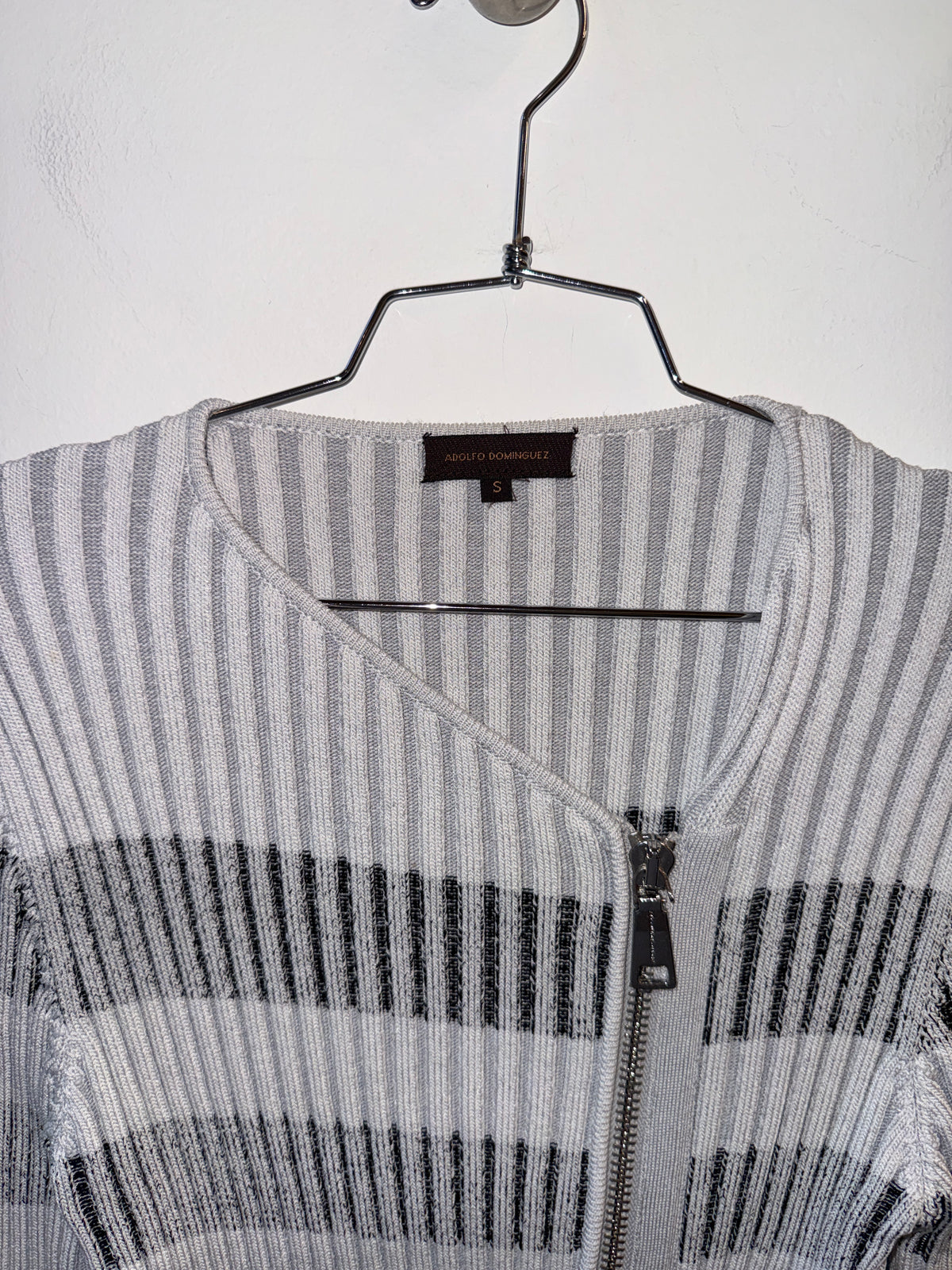 Adolfo Dominguez Light Grey Asymmetric Rib Knit Zip Top