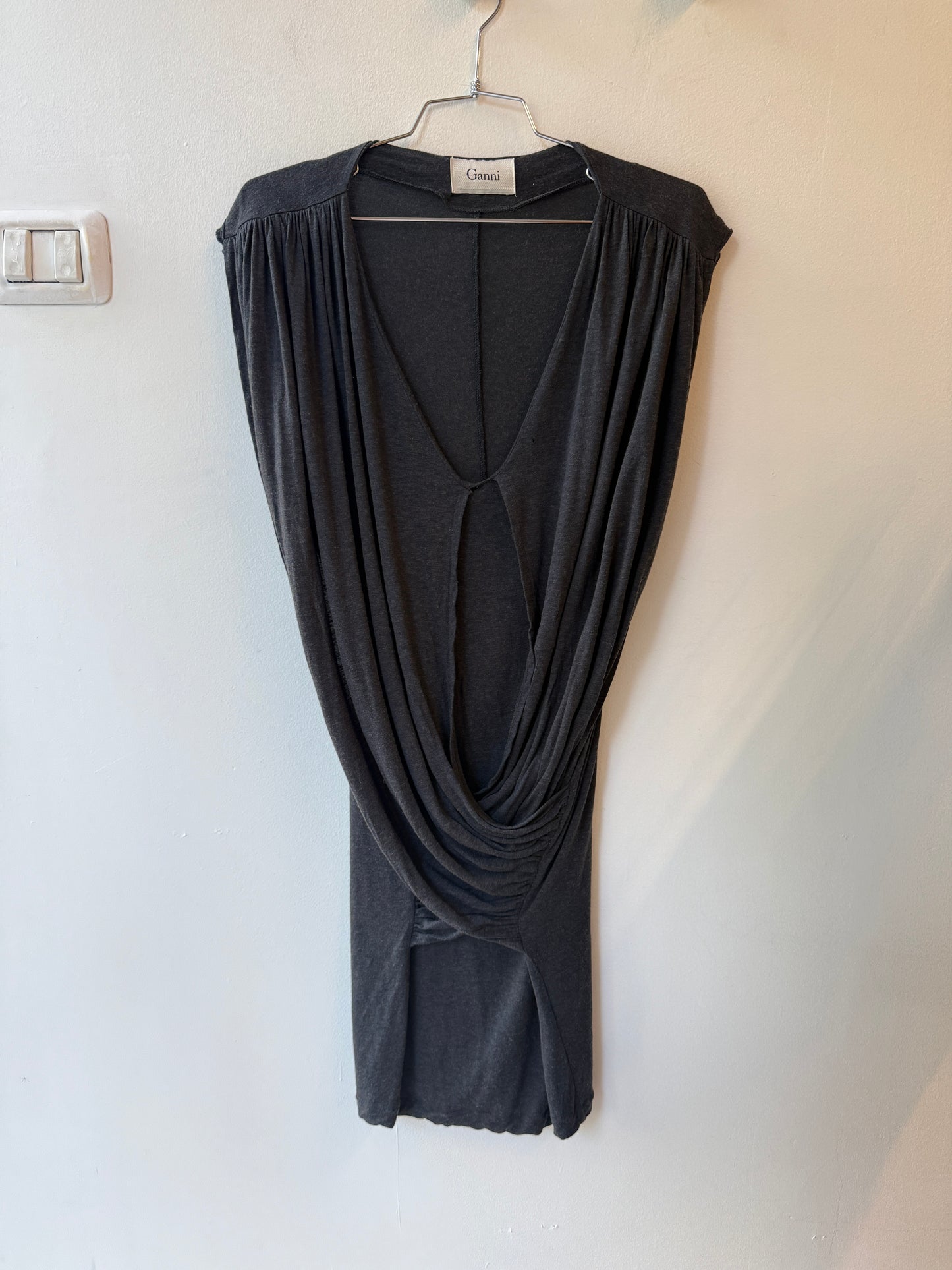 GANNI Black Draped Mini Dress