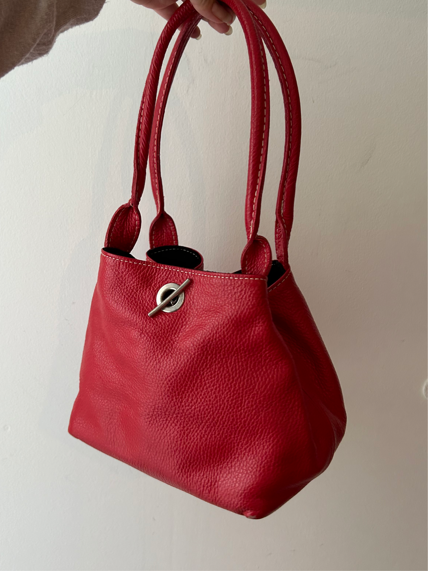 Red leather vintage bucket bag