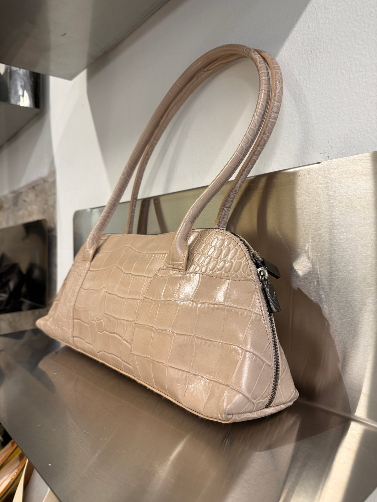 Furla Croc-Embossed Zip Tote