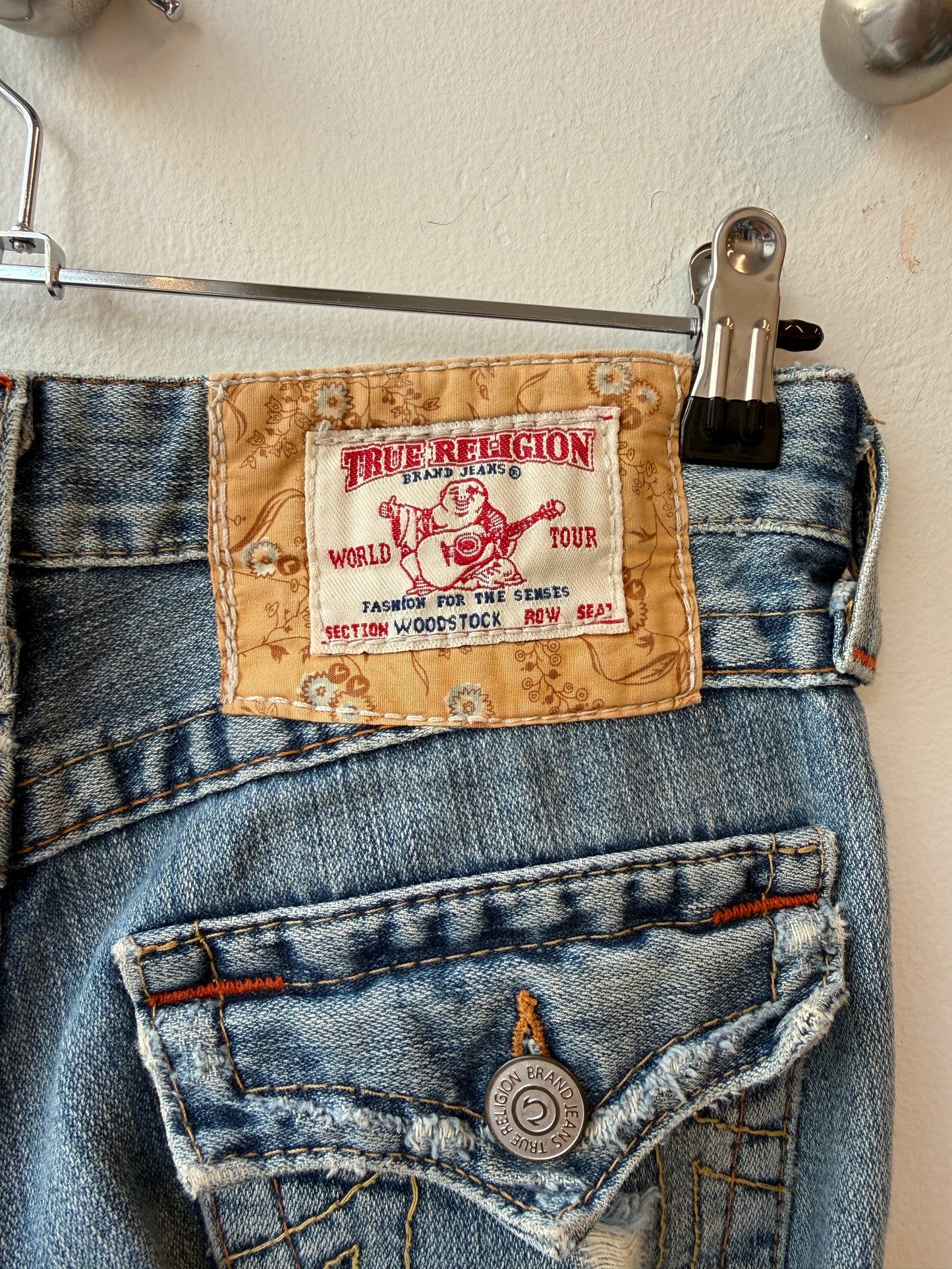 True Religion Patchwork Distressed Flare Jeans