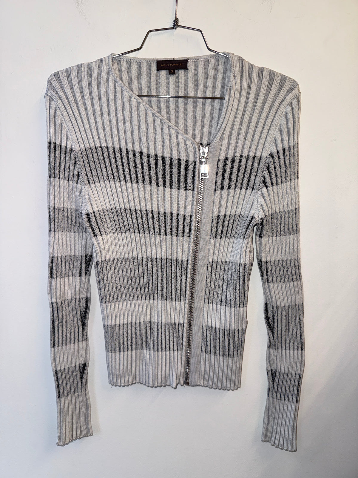 Adolfo Dominguez Light Grey Asymmetric Rib Knit Zip Top