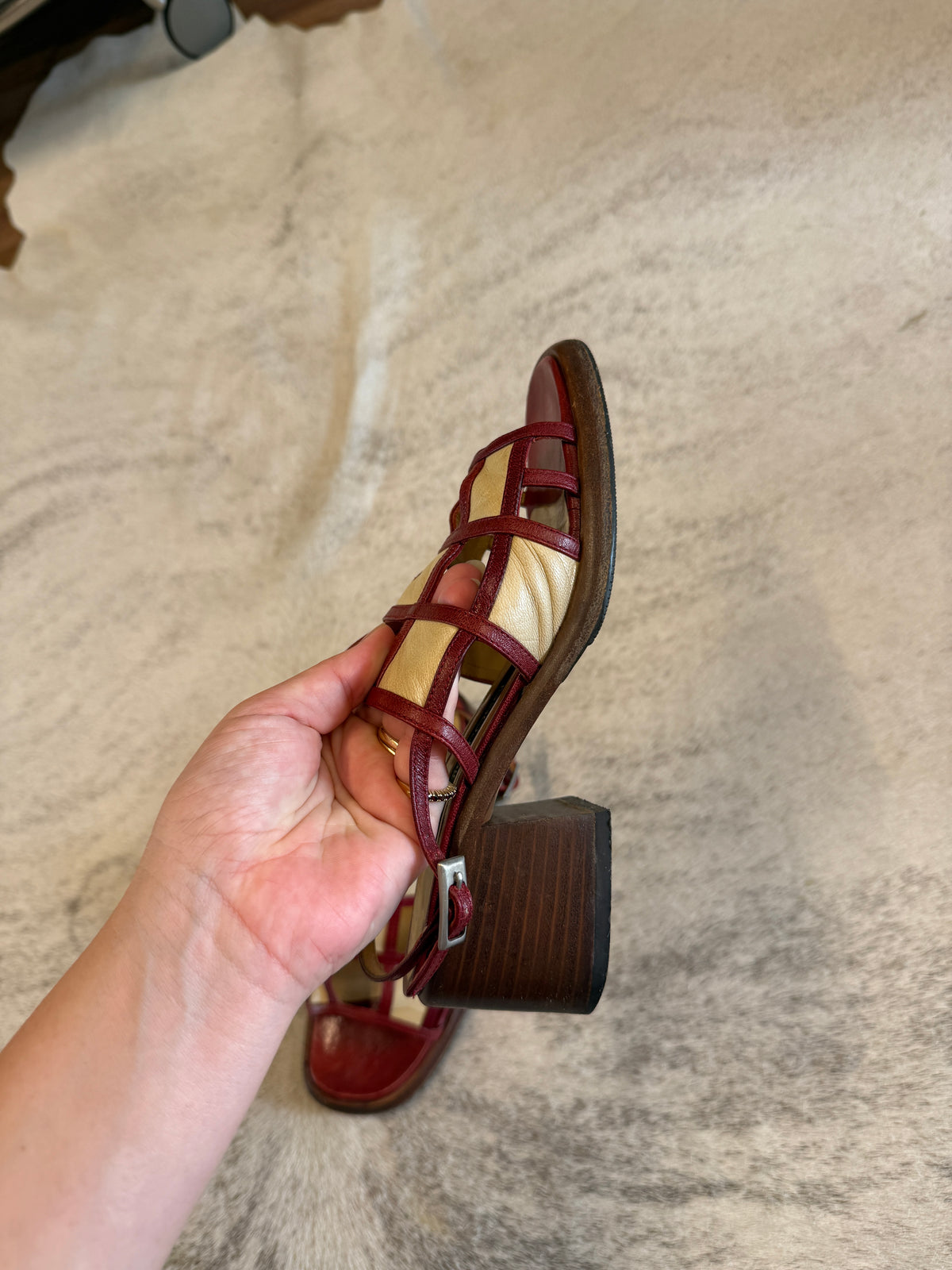 Sergio Rossi Burgundy Leather Strappy Sandals 35 EU