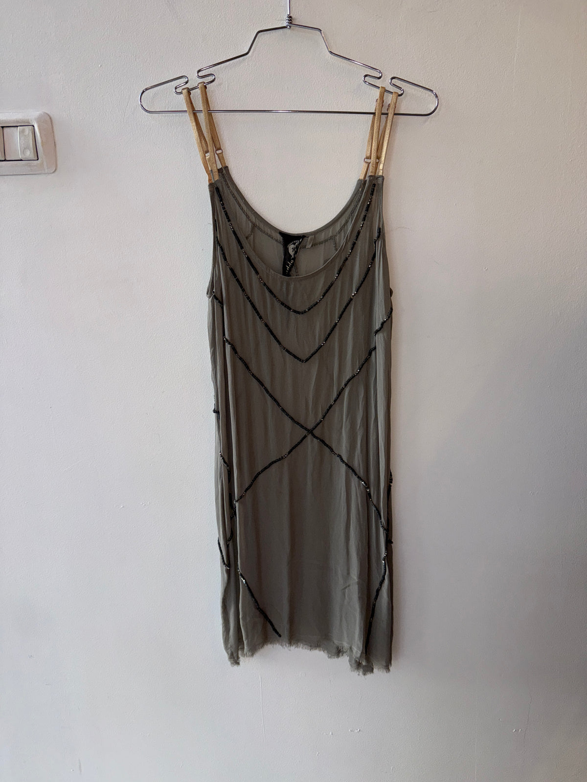 Vintage Grey Sheer Beaded Mini Dress