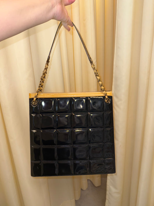 Chanel early 2000s boxy tote glossy black