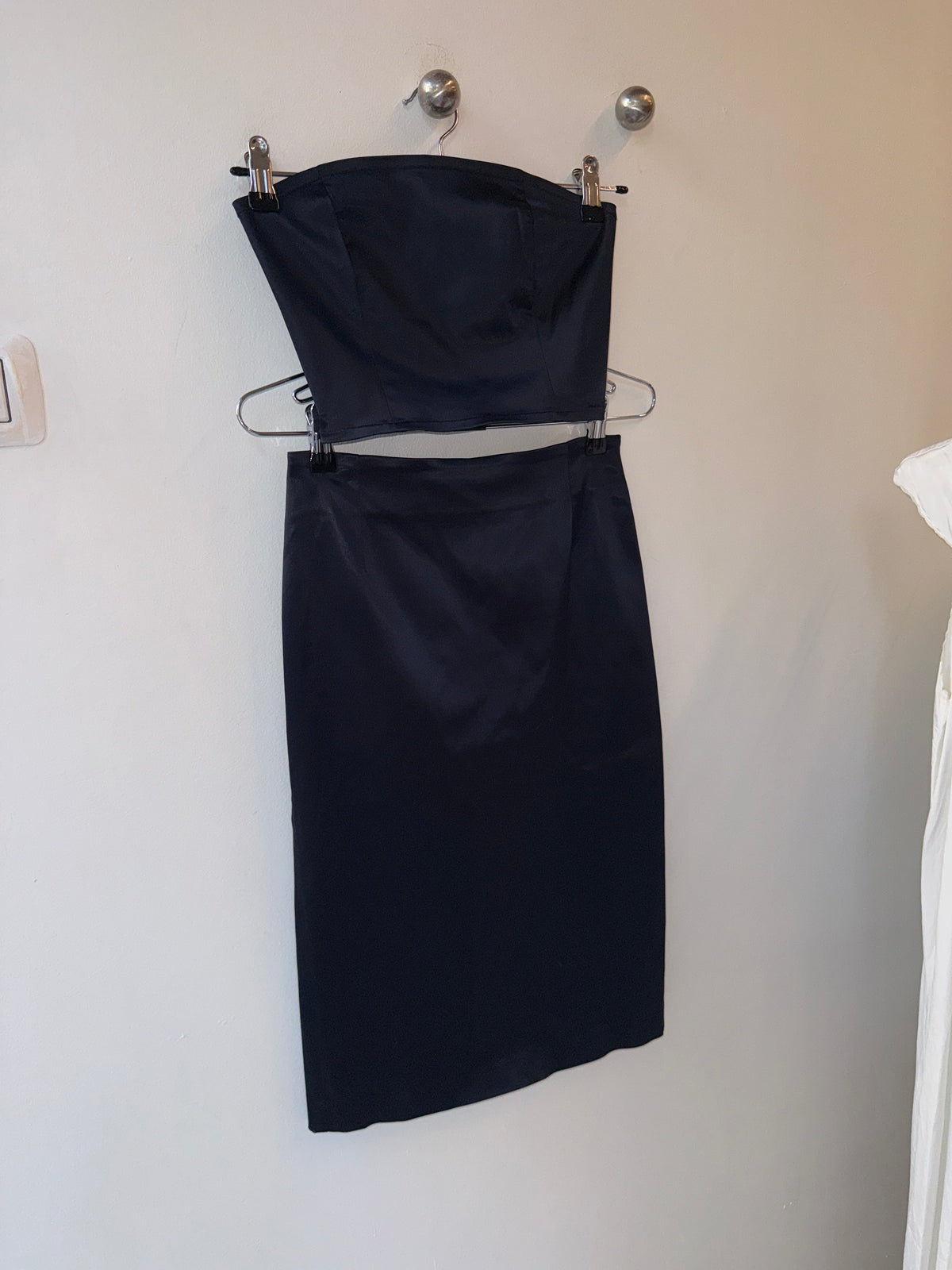 Lorella Braglia Navy Satin Bustier & Pencil Skirt Set