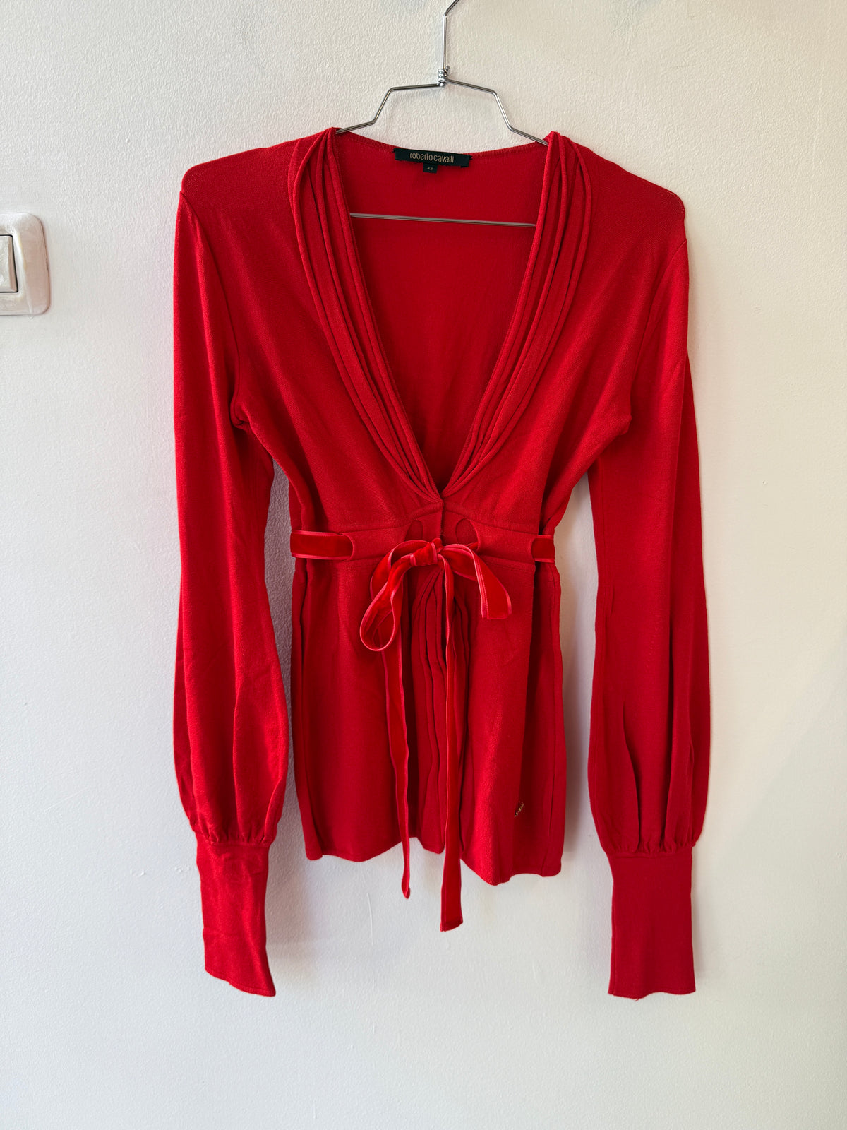 Roberto Cavalli Red Draped Tie-Front Top, 2000s