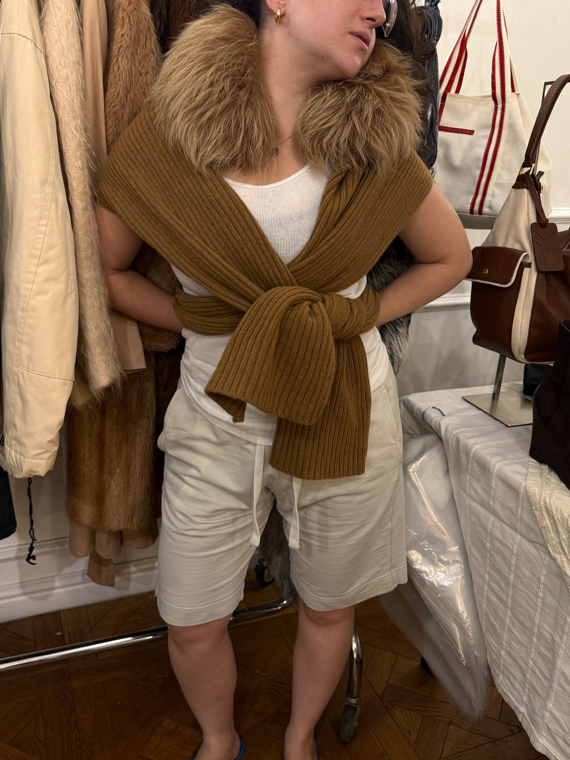 Max Mara Wool Scarf Fur Collar - Image 4