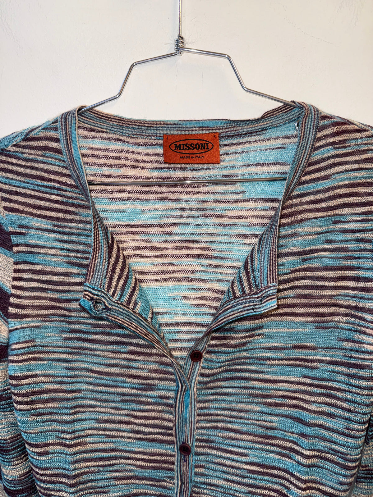 Missoni orange Made in Italy label - neckline detail
