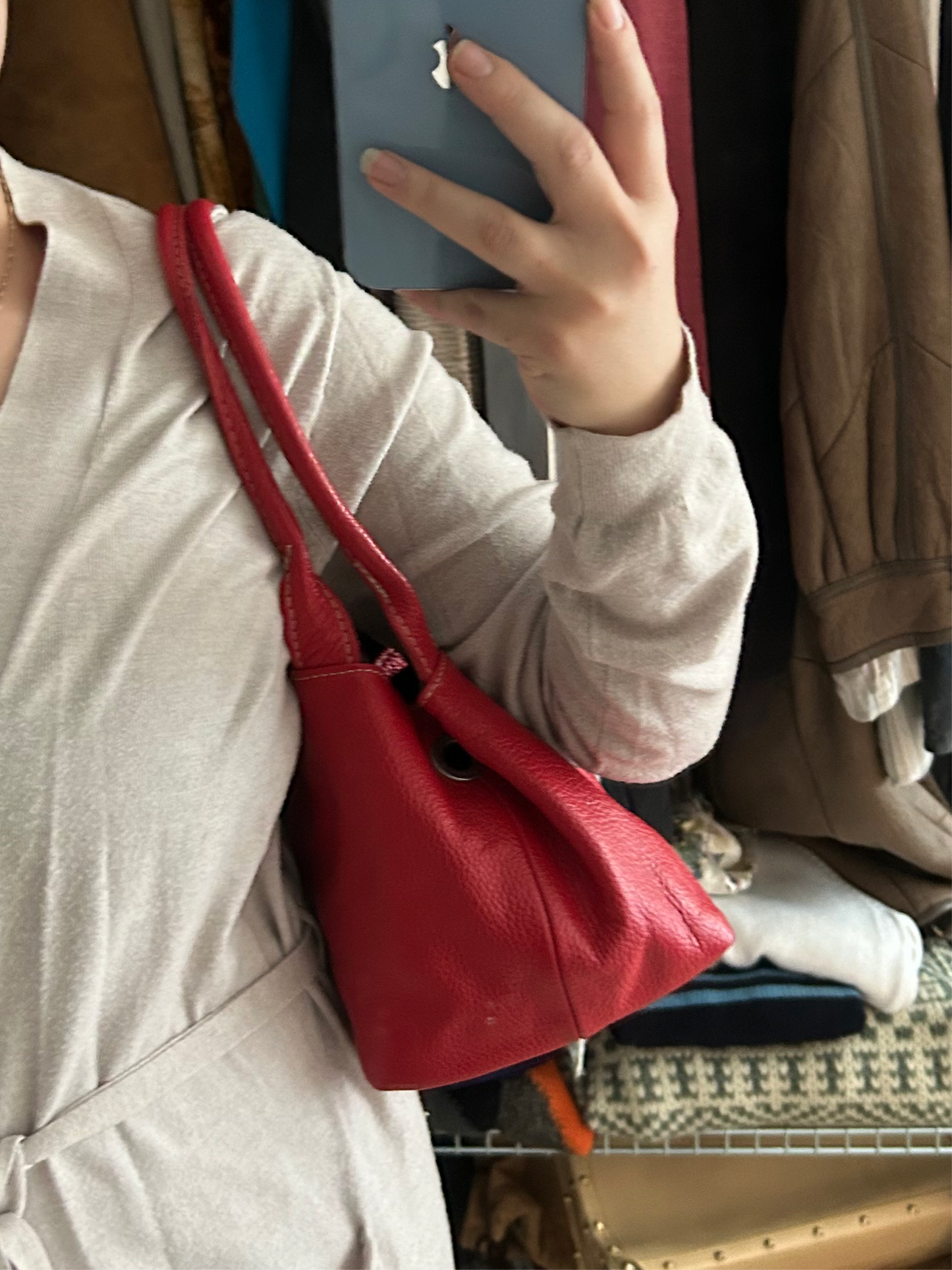 Red leather vintage bucket bag