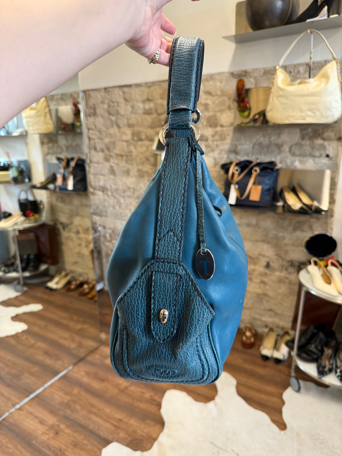 Tod’s Blue Leather Shoulder Bag 2000s