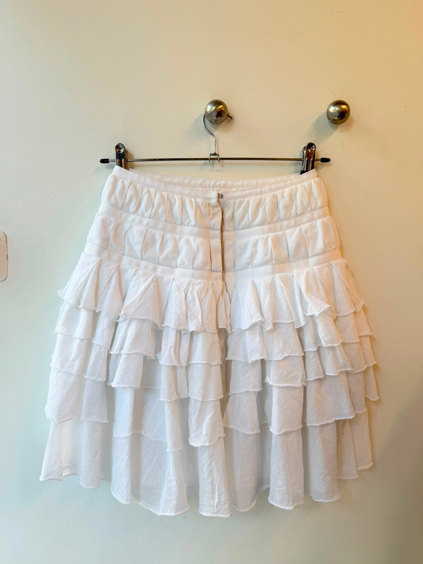 Vintage White Layered Mesh Ruffle Skirt