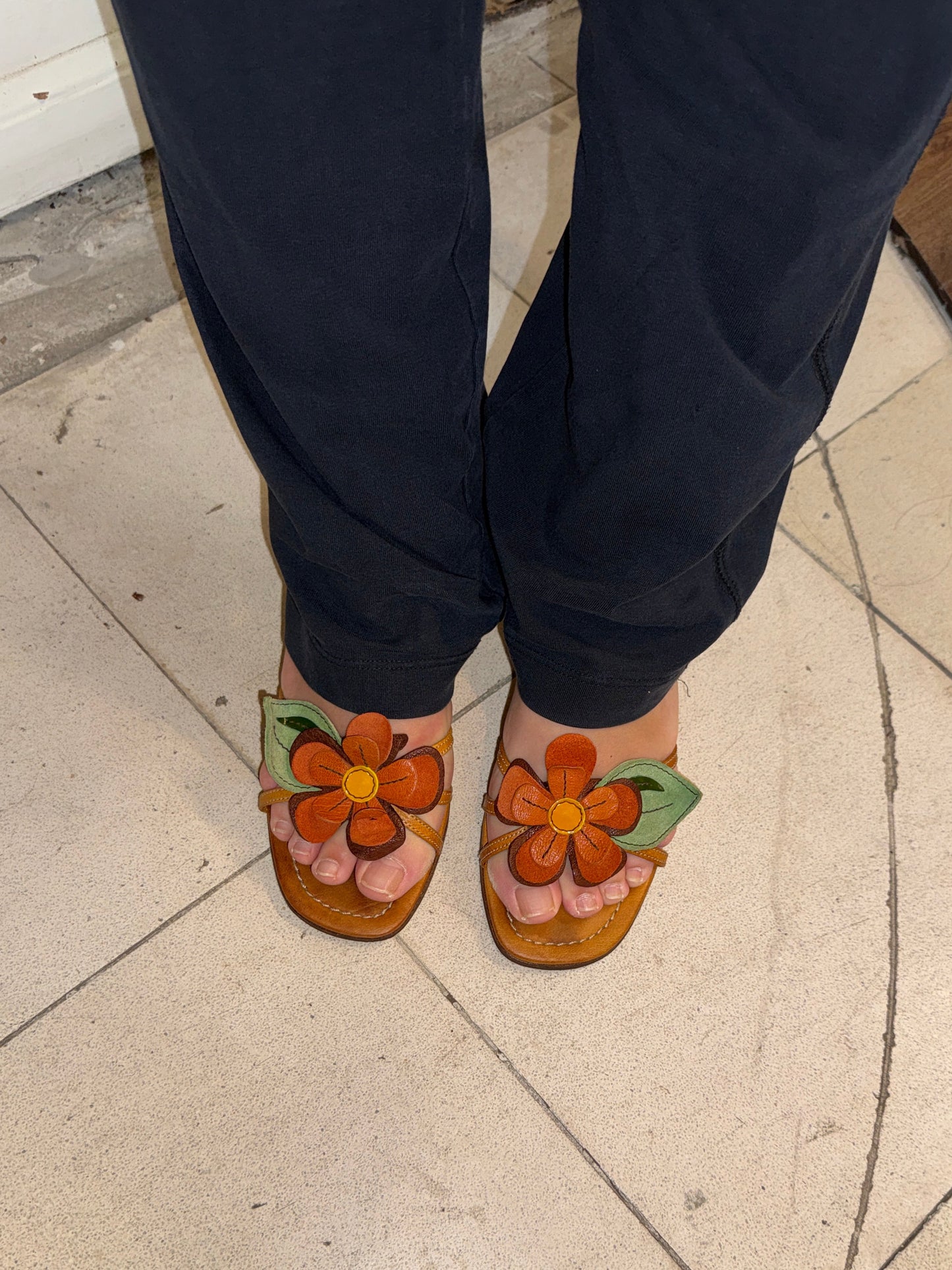 Miu Miu Early 2000s Leather Flower Mules