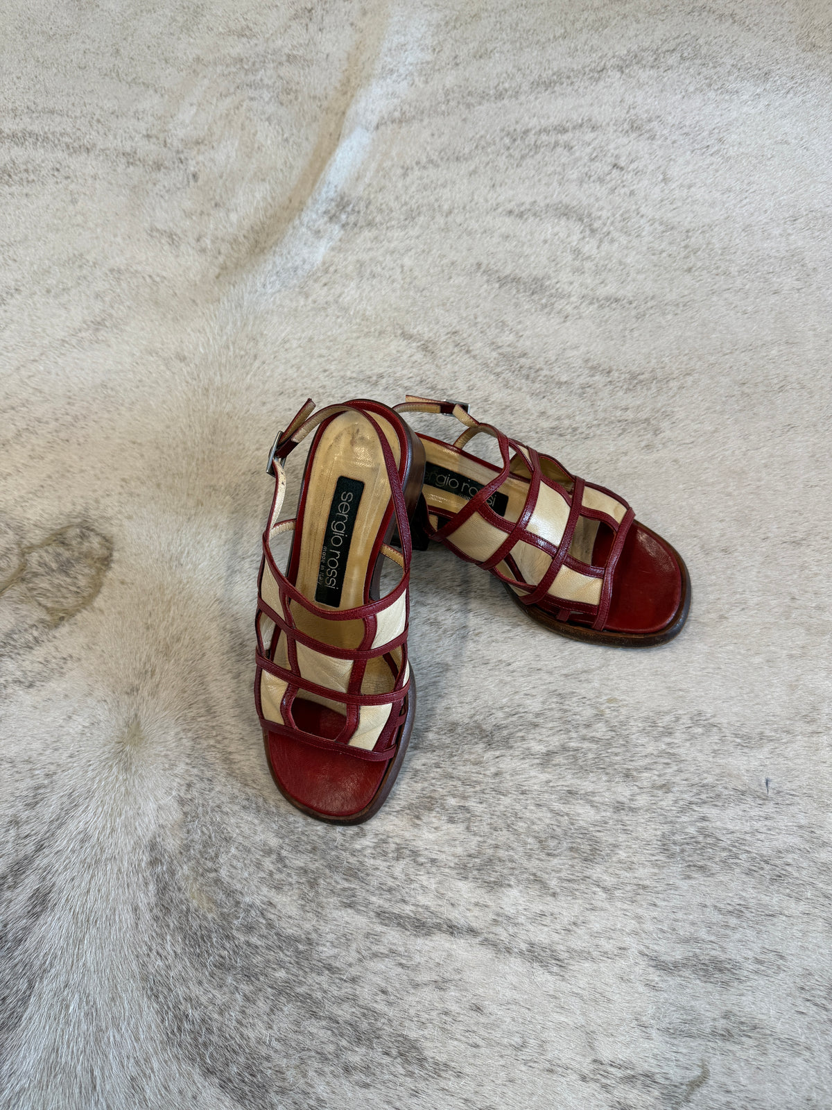 Sergio Rossi Burgundy Leather Strappy Sandals 35 EU