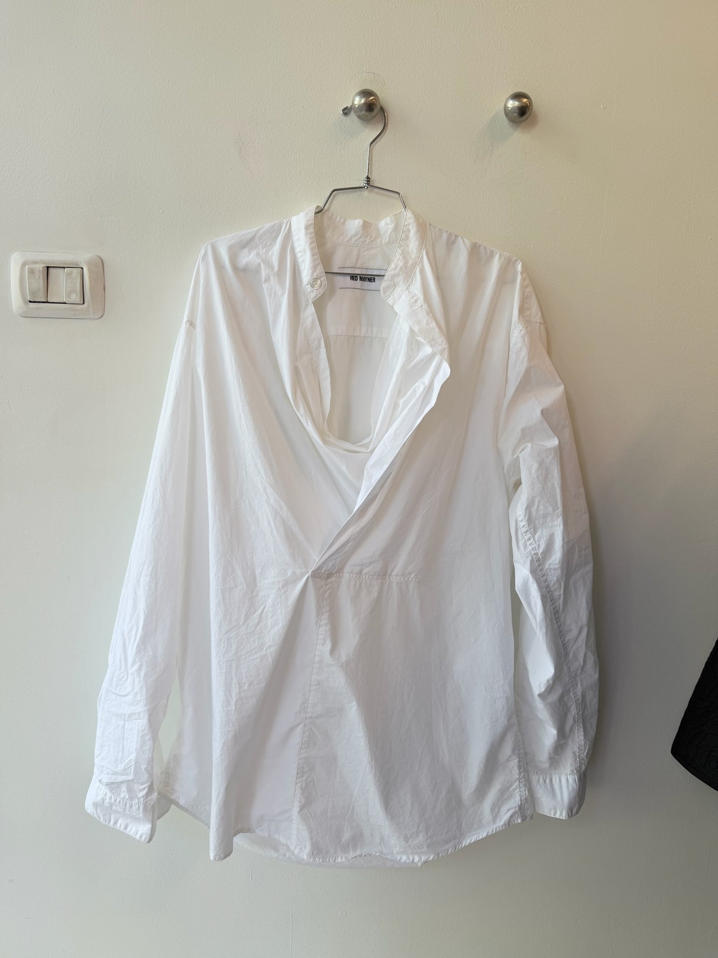 Hed Mayner SS23 Draped Band Collar Cotton Shirt