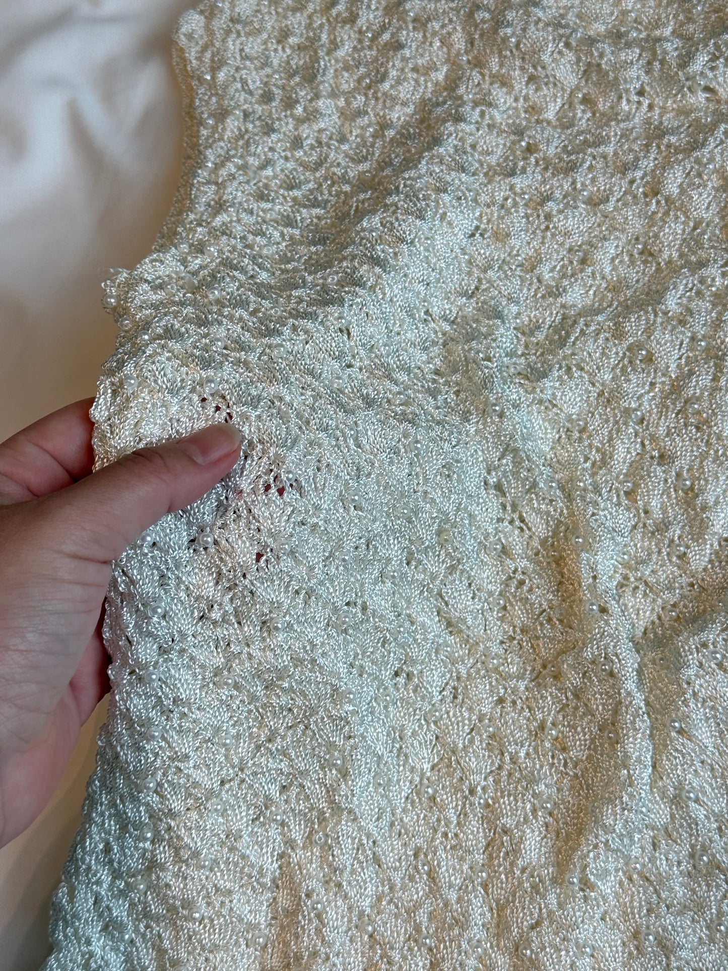 Vintage Pearl Beaded Crochet Knit Top