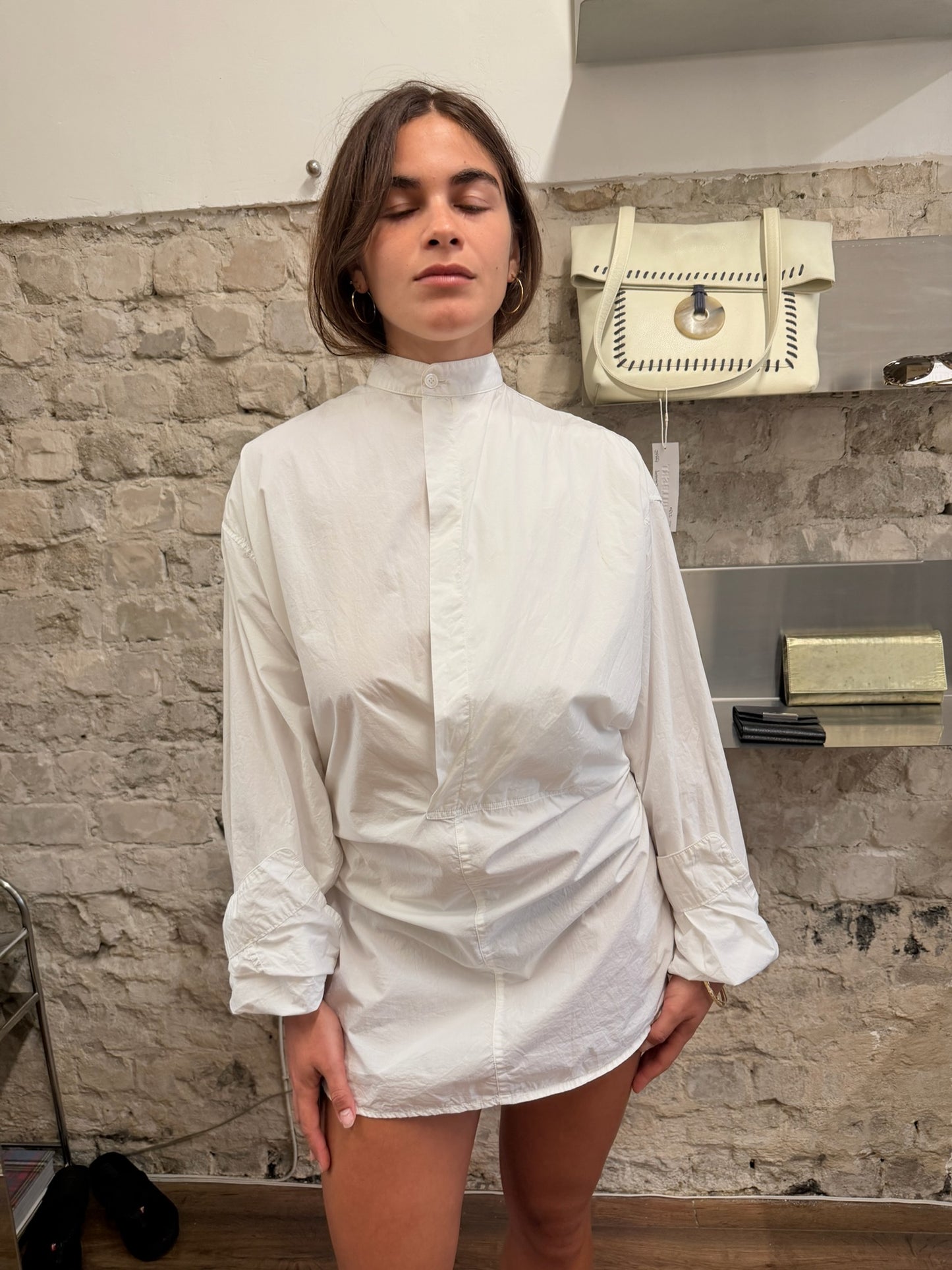 Hed Mayner SS23 Draped Band Collar Cotton Shirt