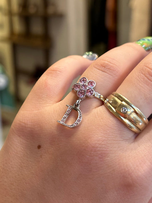 DIOR pink flower silver ring