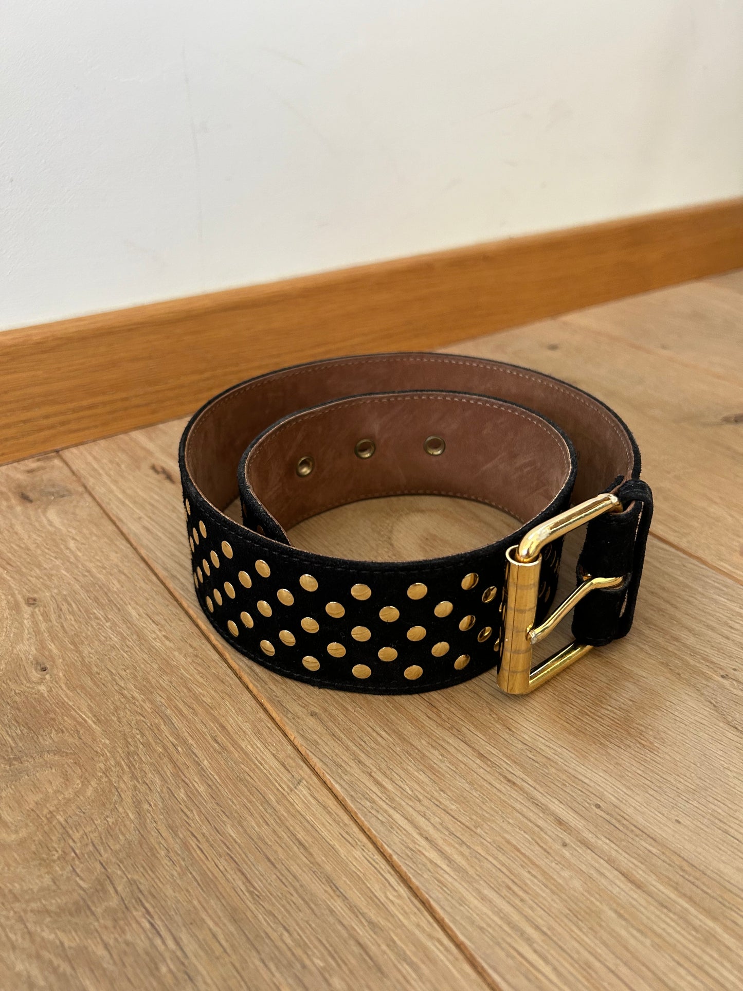 MOSCHINO black suede gold studded belt