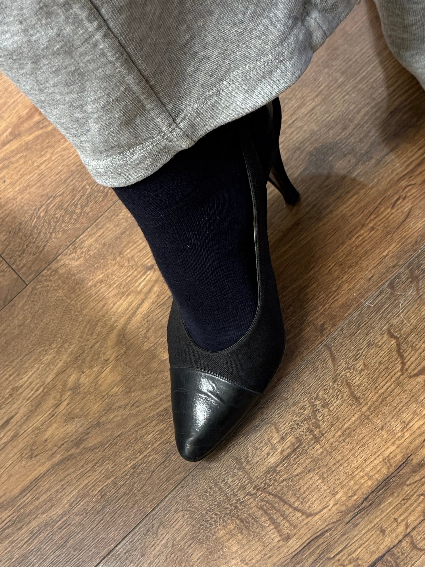 Chanel Black Cap Toe Slingback Heels 37 EU