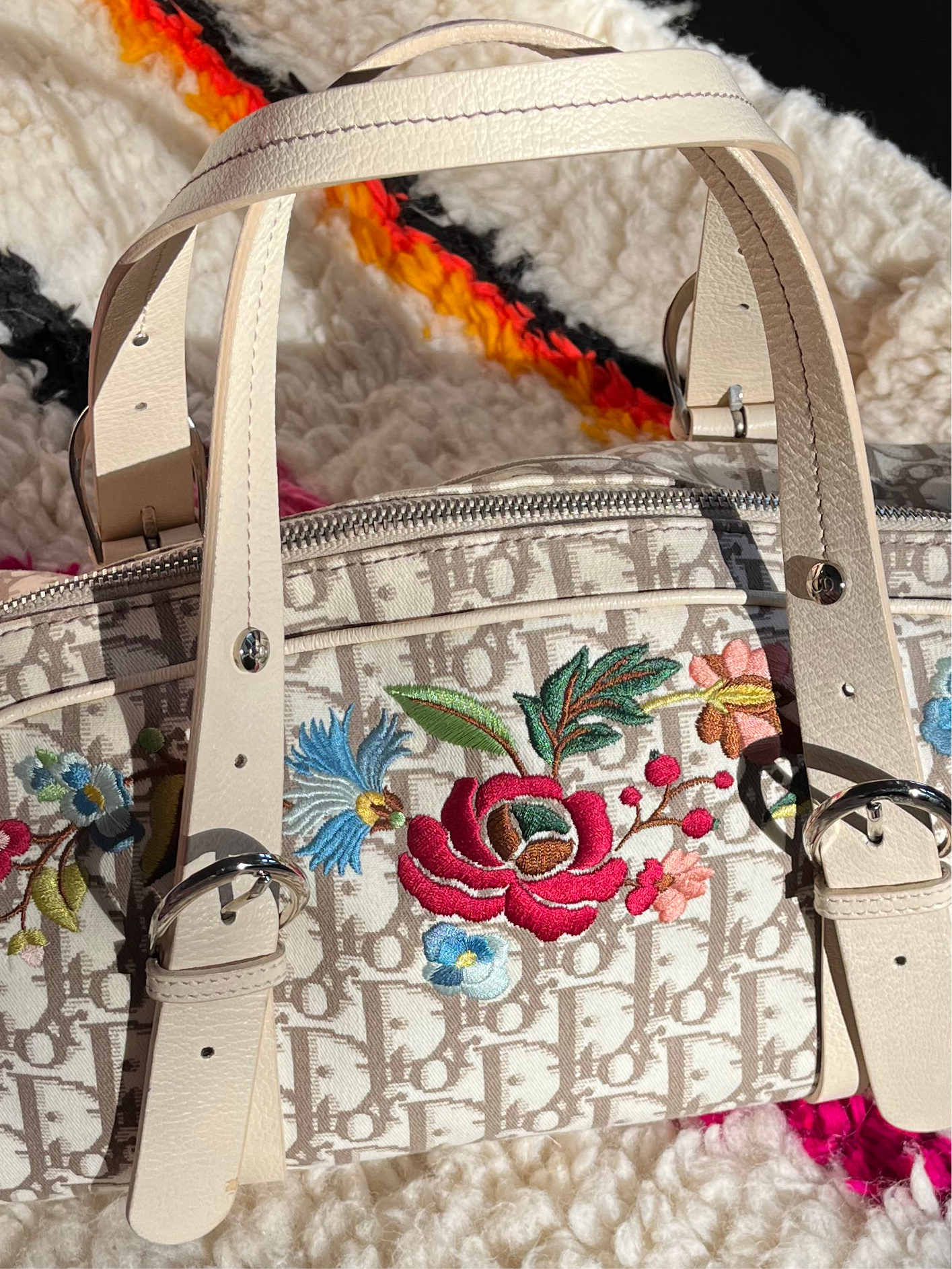 diorissimo CHRISTIAN DIOR floral canvas leather bag