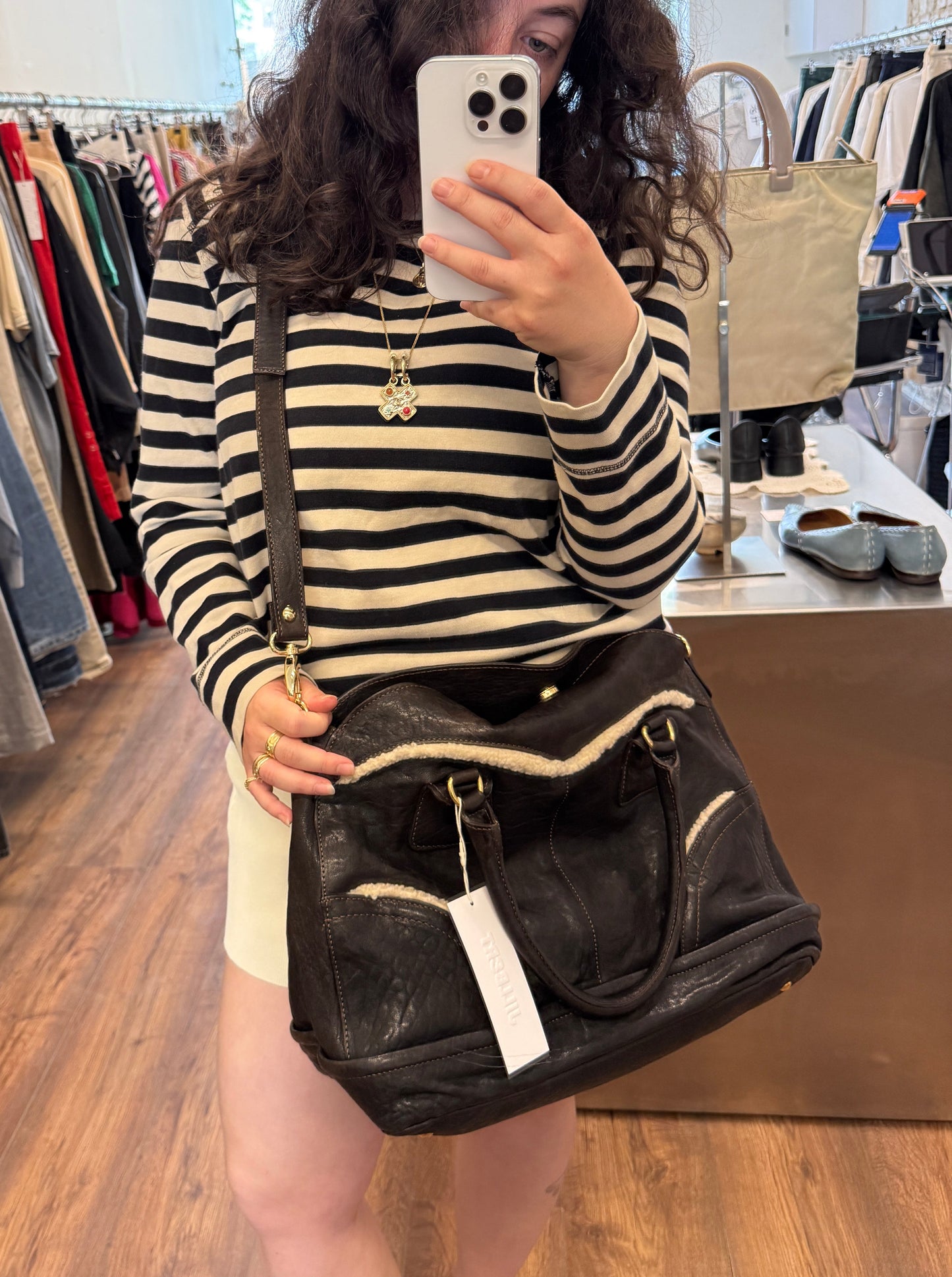 Aleanto Shearling Leather 2-Way Bag
